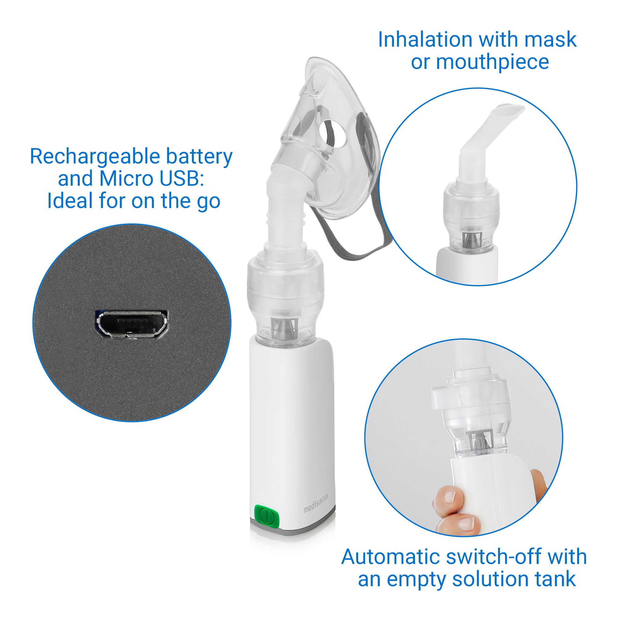 medisana IN 530 tragbarer Inhalator Maske Vernebler 1 für SHOP mit Mundstück - St - APOTHEKE Unterwegs und
