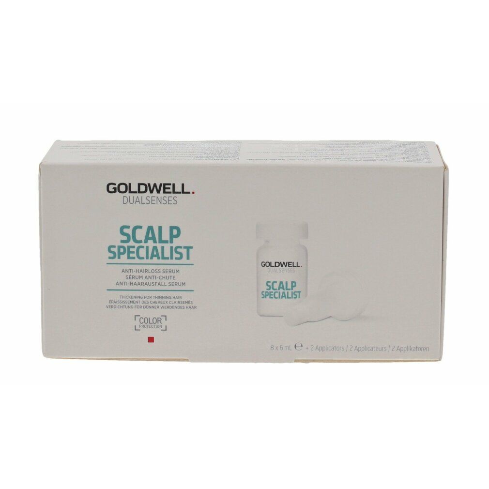 Goldwell Dualsenses Scalp Specialist. Weiße Box mit Produktabbildung und Text. Enthält Fläschchen und Applikatoren.
