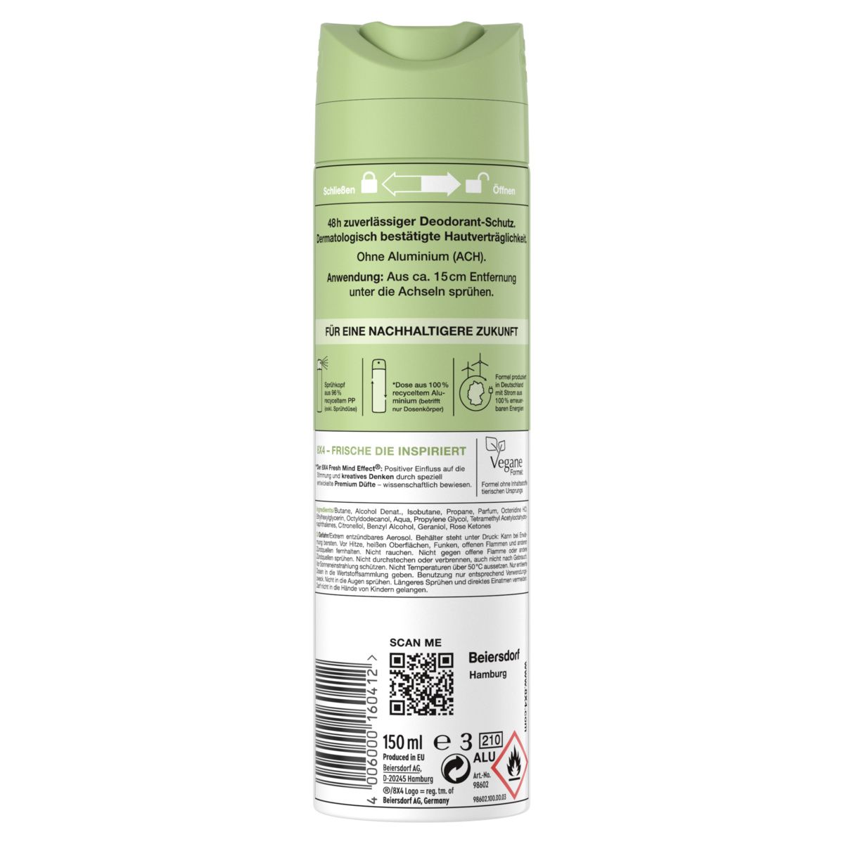 8x4 Deo Spray Bamboo Breeze Fresh Mind Effect® und 48h Schutz