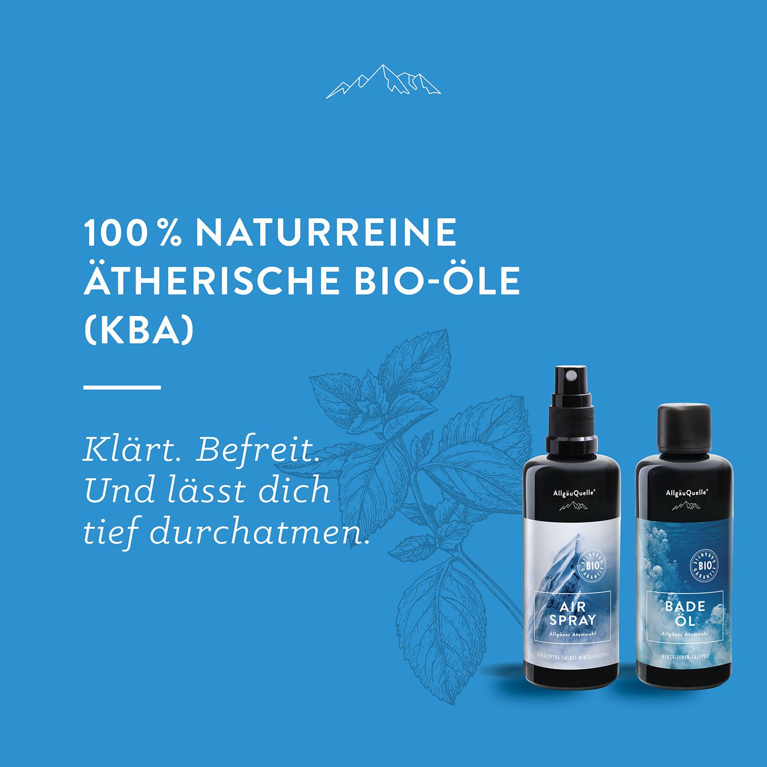 AllgäuQuelle Bio Geschenk-Set mit Bio-Öle, Raumspray Badeöl, Eukalyptus, Salbei, Minze und Cajeput