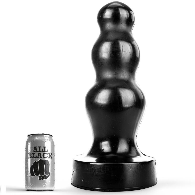 Schwarzer Analplug mit wechselnder Form. Neben dem Produkt steht eine Dose mit dem Schriftzug "ALL BLACK".