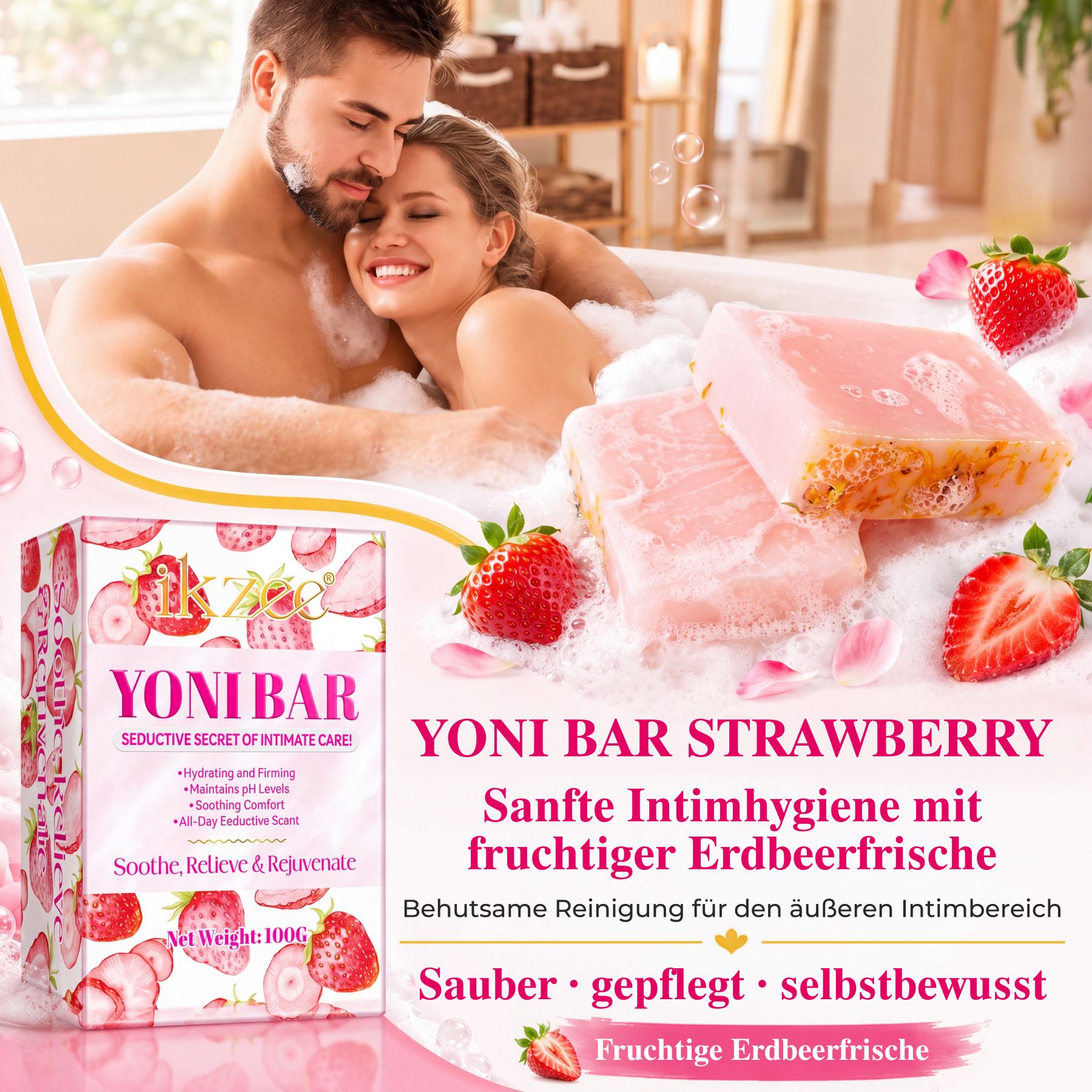 P-beauty  Intimseife Yoni Bar Frauen Intimpflege pH-Balance Erdbeer Aroma