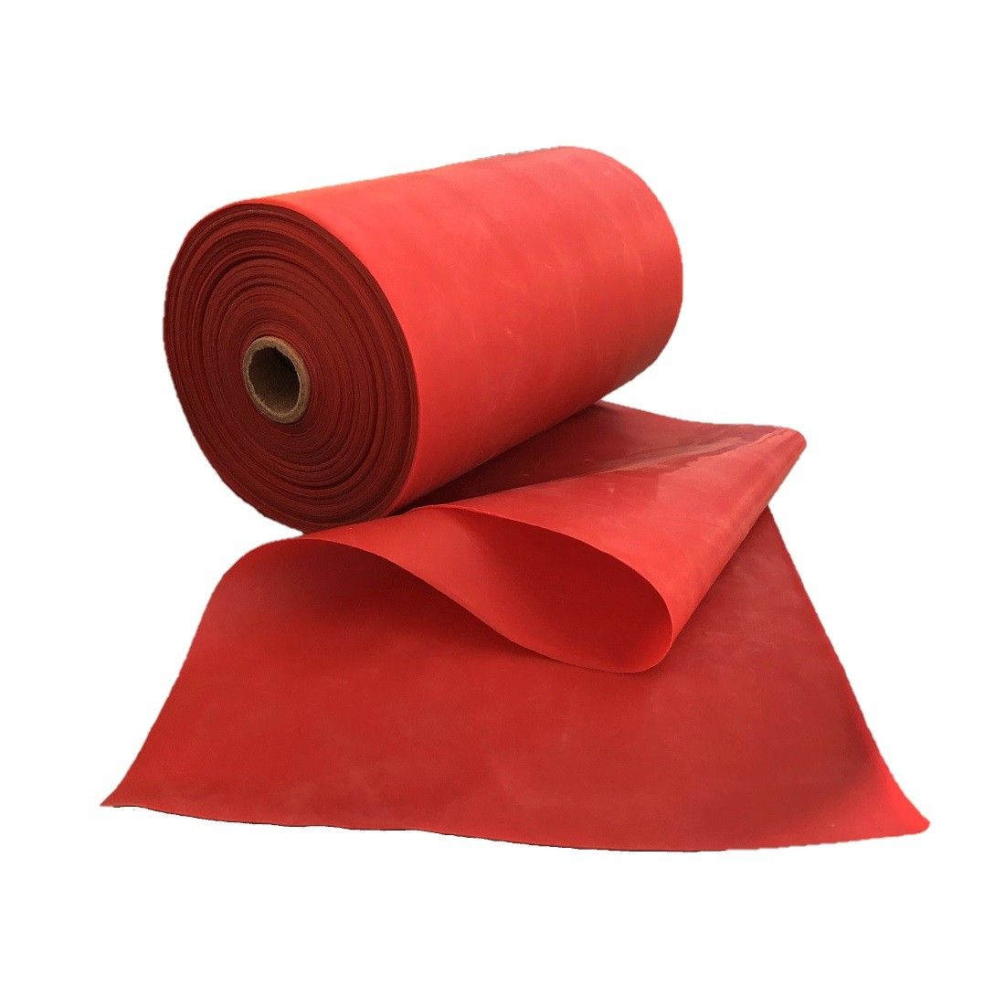 Rolle rotes Gymnastikband, teilweise abgerollt. Fitness-Band. 