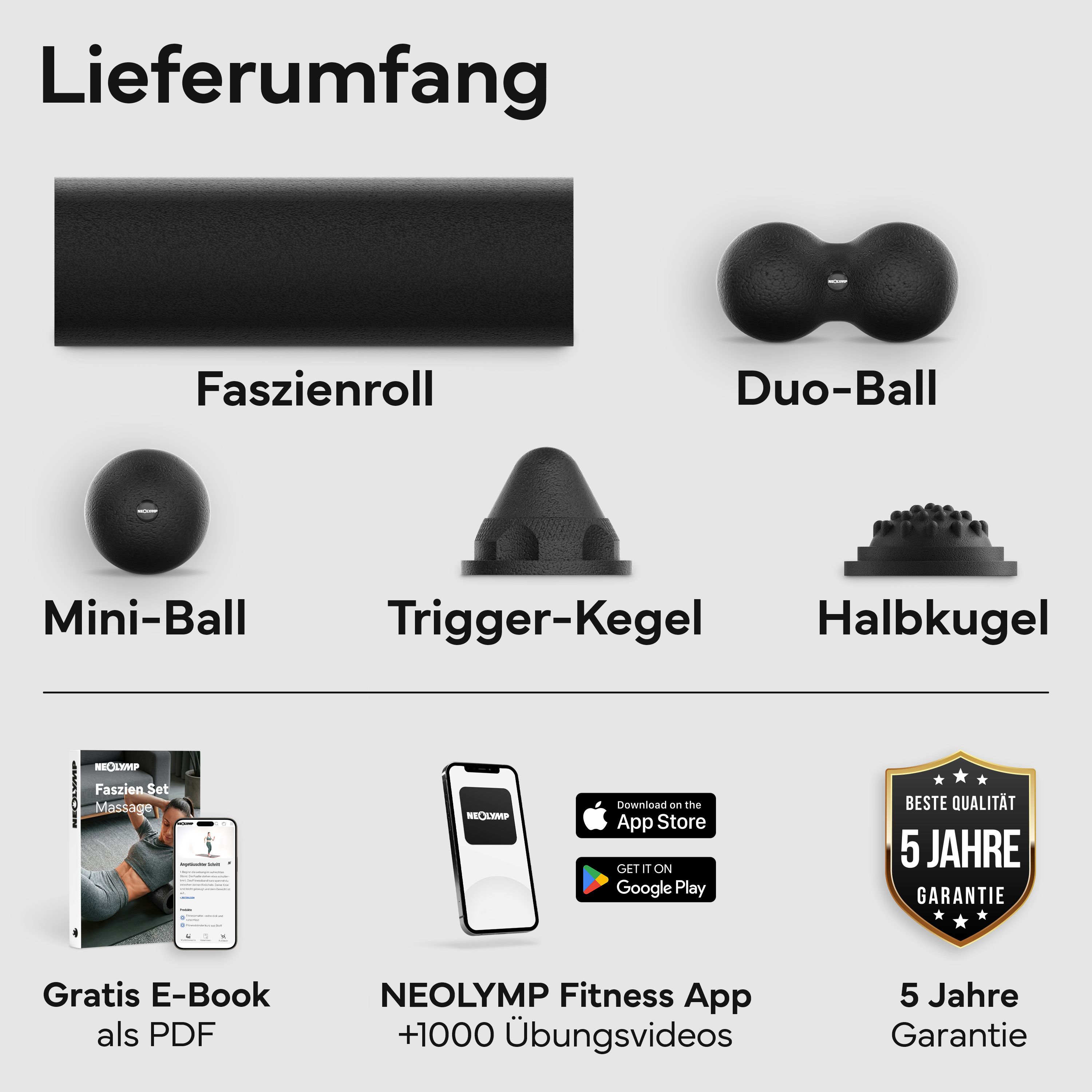 NEOLYMP 5 in 1 Faszienrolle Set