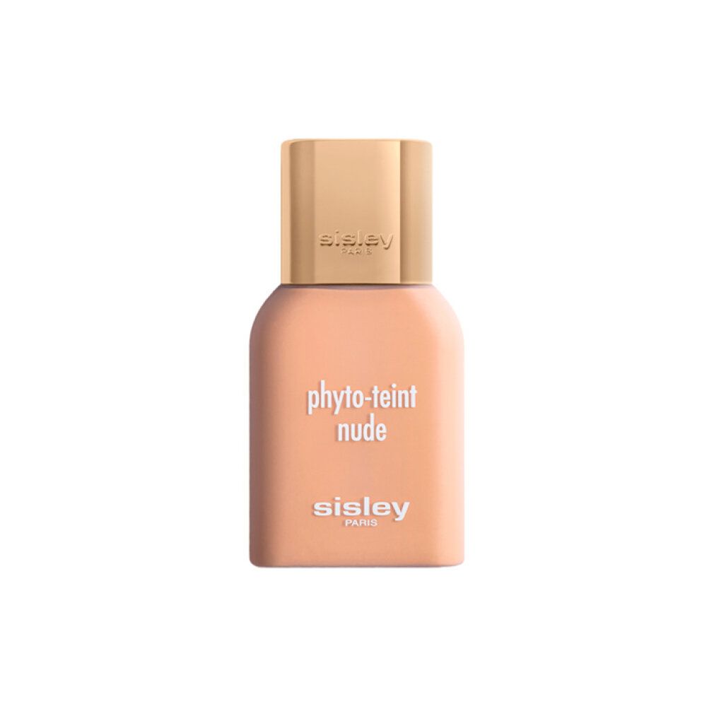 Beige Flasche mit goldfarbenem Deckel. Aufschrift: phyto-teint nude, Sisley Paris.