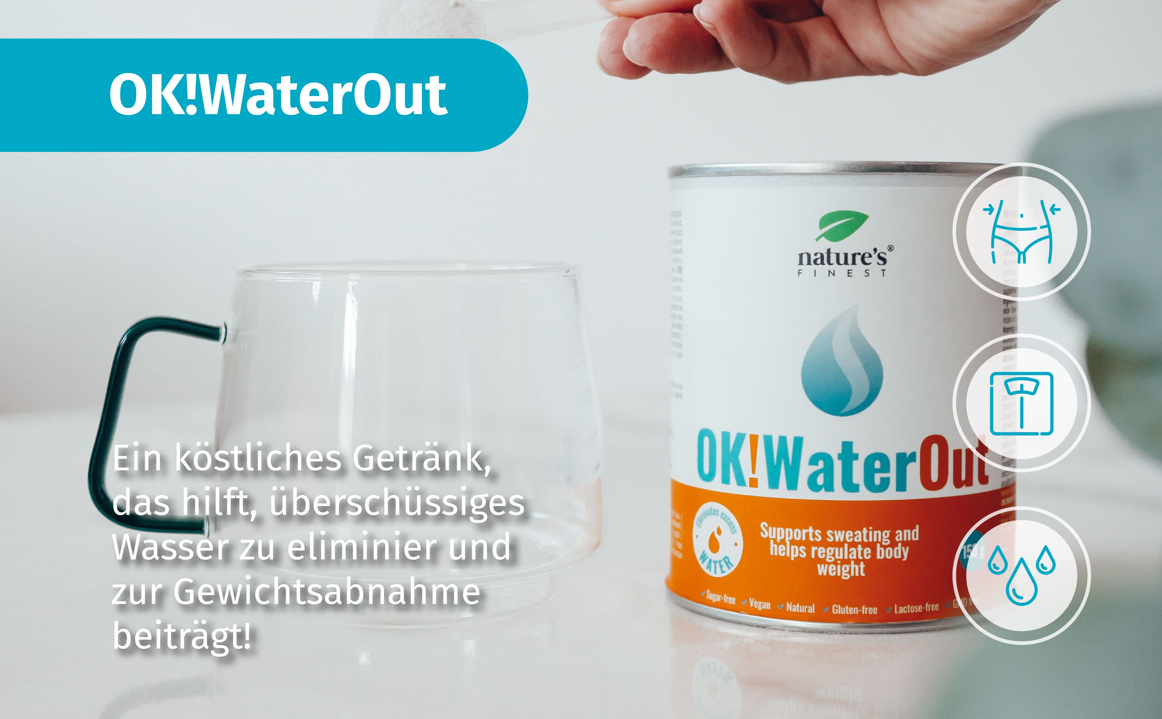 Nature's Finest OK!WaterOut - Entwässerung gegen Blähungen 3x150 g Pulver