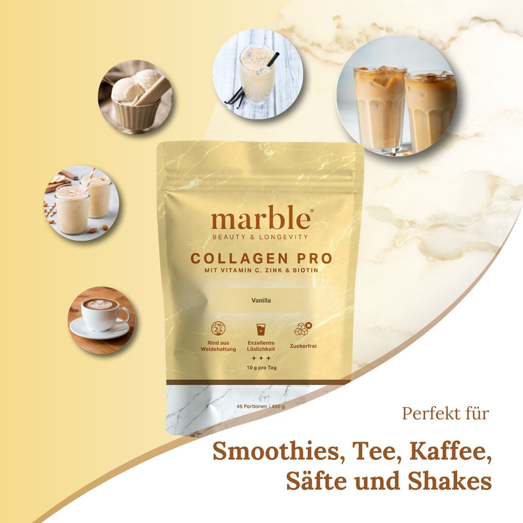 marble© Collagen Pro – Vanilla |Reines Weidekollagen mit Vitamin C, Zink & Biotin