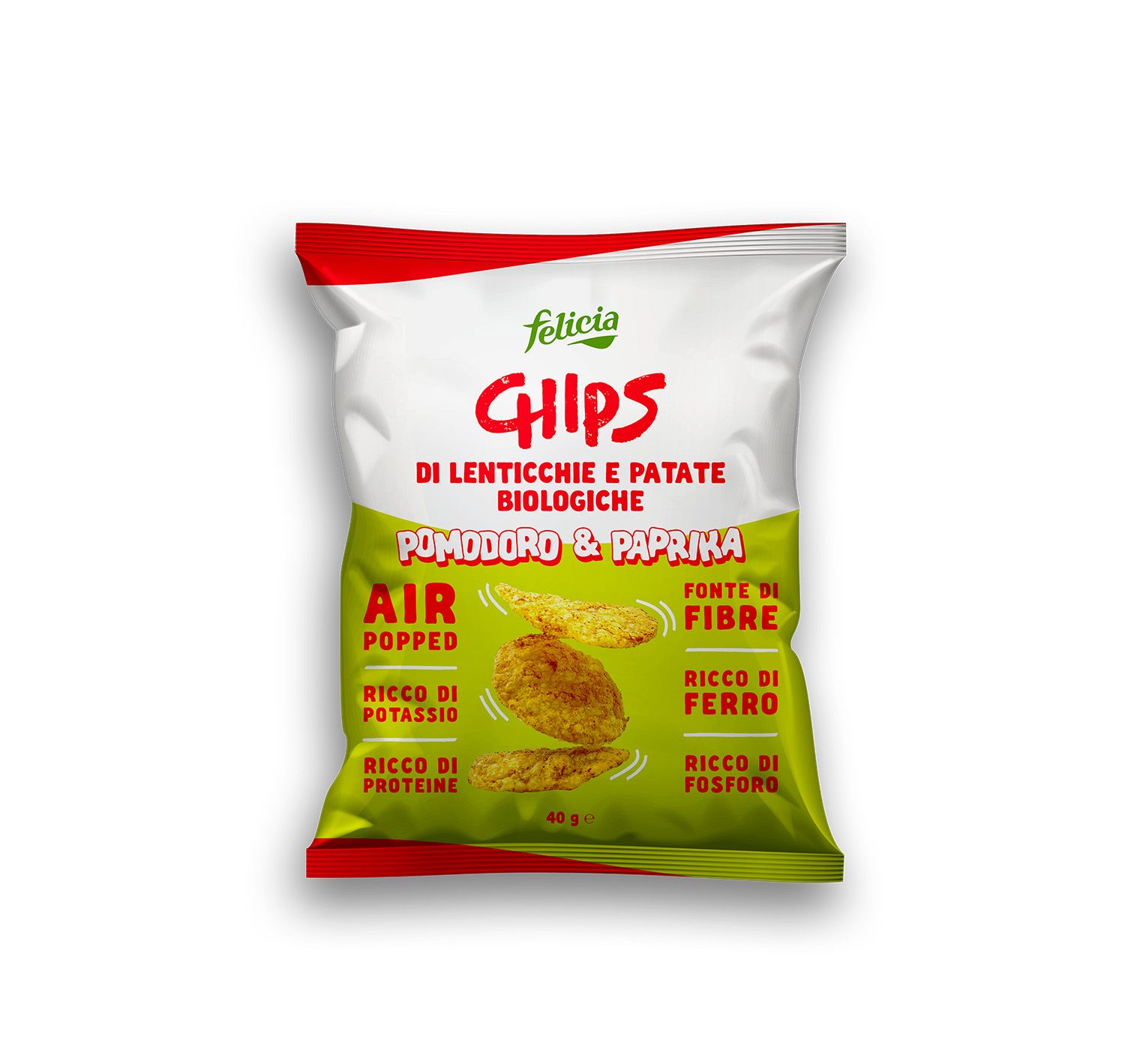 Chips di lenticchie e patate biologiche pomodoro e paprika- felicia