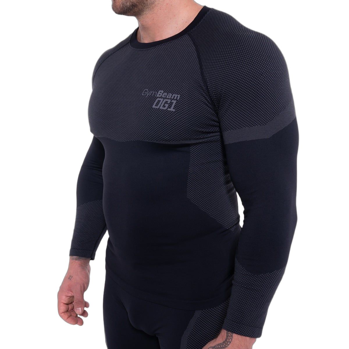 GymBeam OG1 Seamless Long Sleeve Herren Slim-Fit-T-Shirt Black/Grey