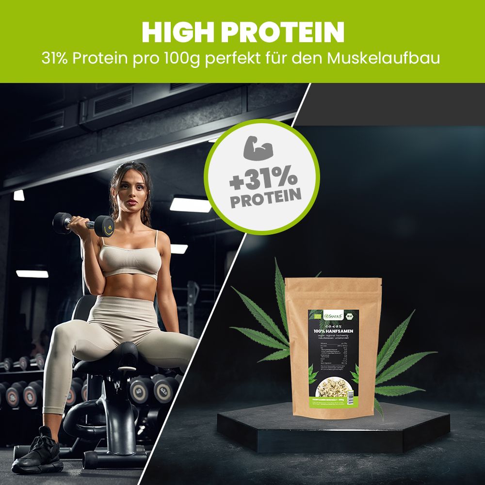 SANUUS® Bio Hanfsamen 4x250g geschält mit 30% Protein regional aus Bayern