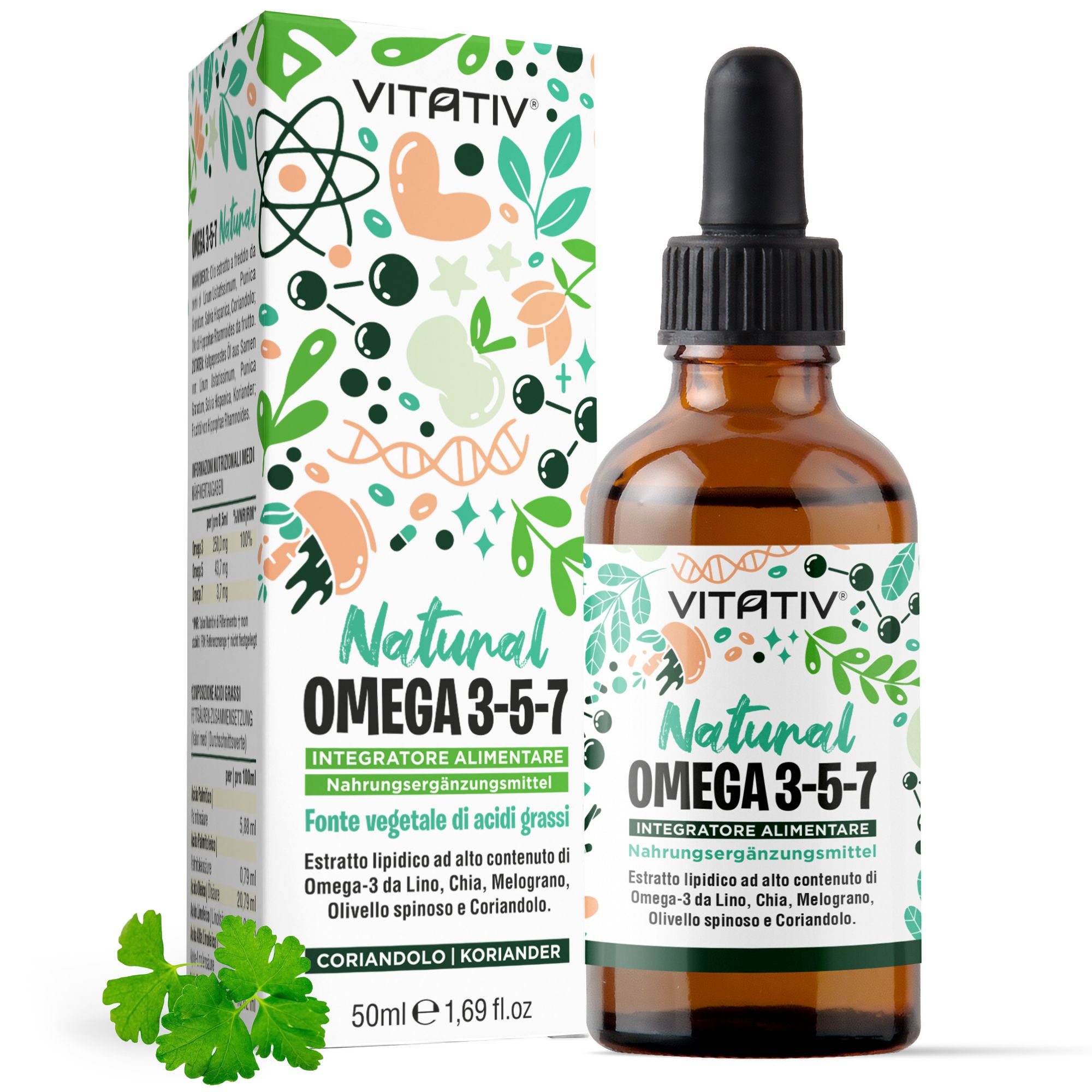 Vitativ® Omega 3-5-7 | Fonte Vegetale Acidi Grassi Omega con Acido Oleico, Linoleico, Alfa Linoleico