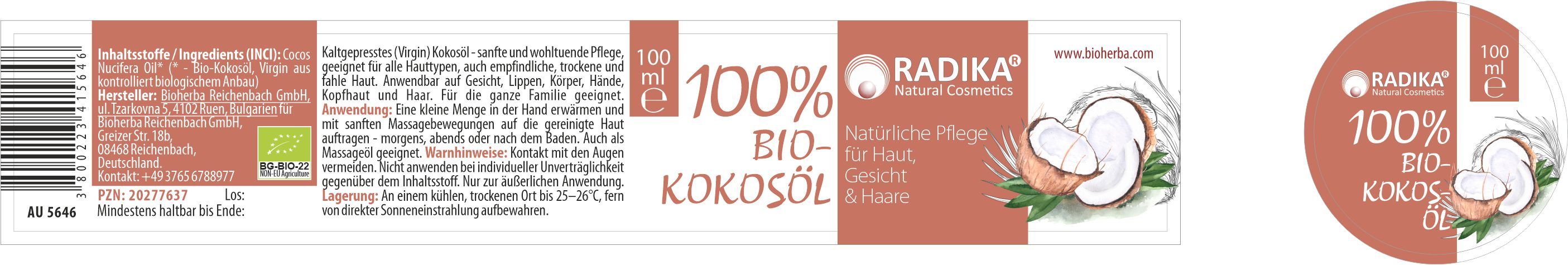 Bioherba 100% Bio Kokosöl für Haut  Gesicht & Haare