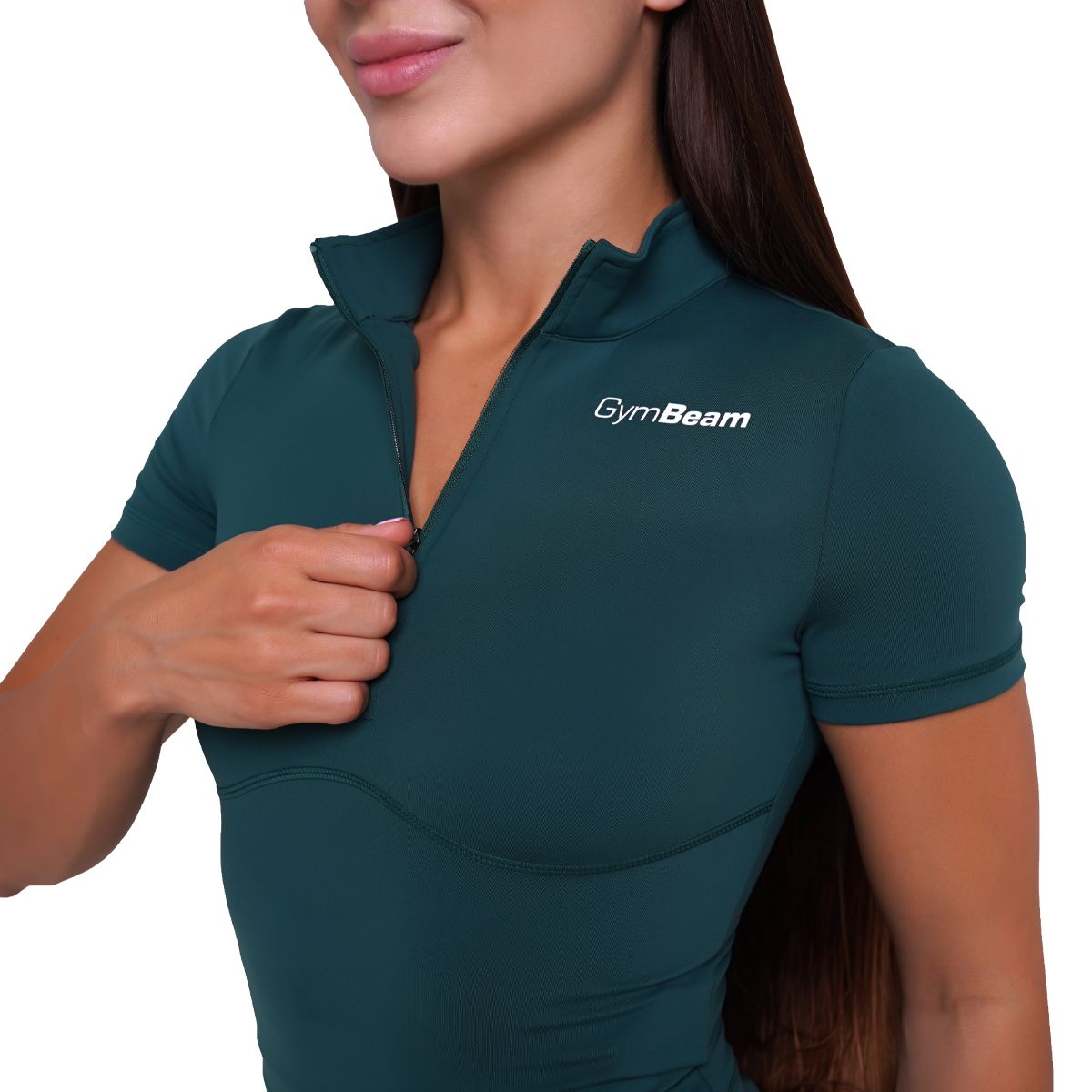 GymBeam Damen Cropped T-Shirt Ignite Slim mit Kurzarm und Kragen Dunkelgrün