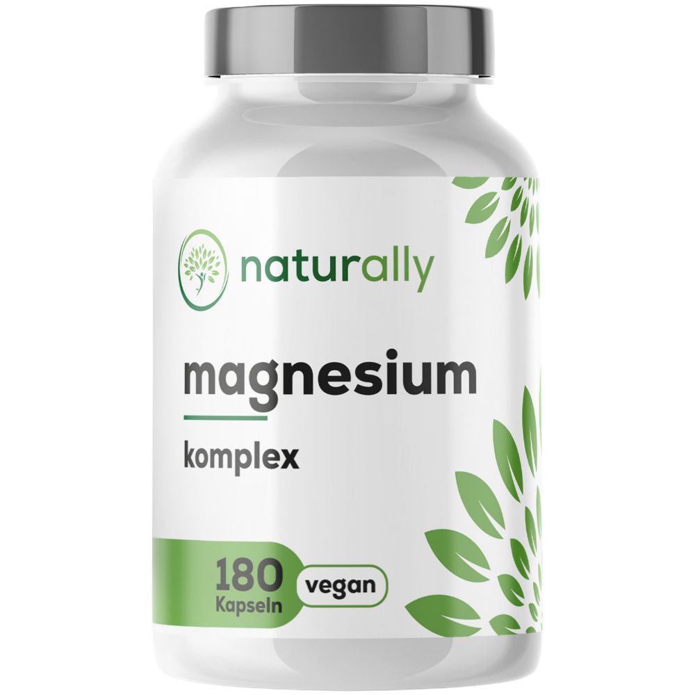 Naturally Magnesium Komplex Dose mit 180 veganen Kapseln.