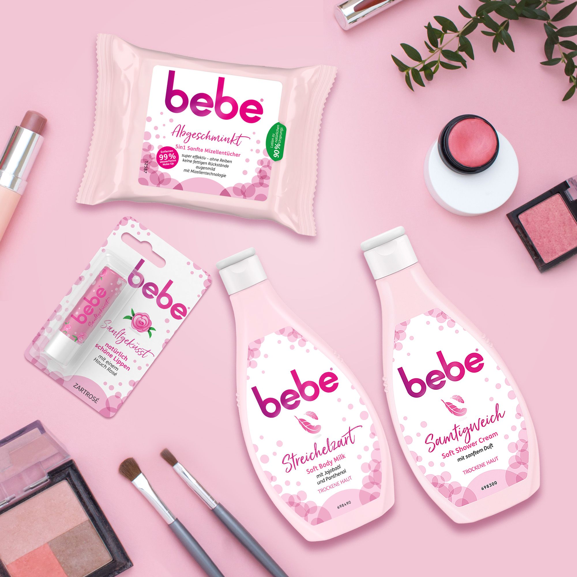 bebe - 10tlg. Alltags-Set: Lippenpflege, Body Milk, Shower Creme und Mizellentücher