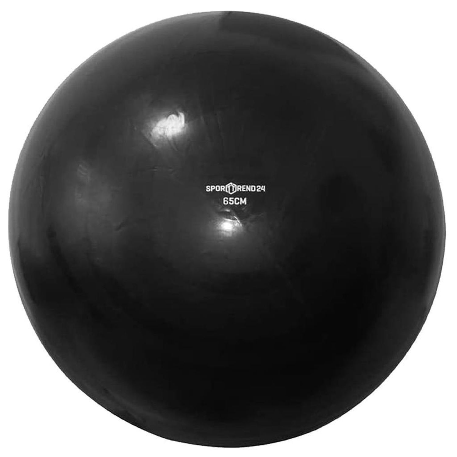 Schwarzer Gymnastikball. Aufschrift: Sporttrend24, 65CM.