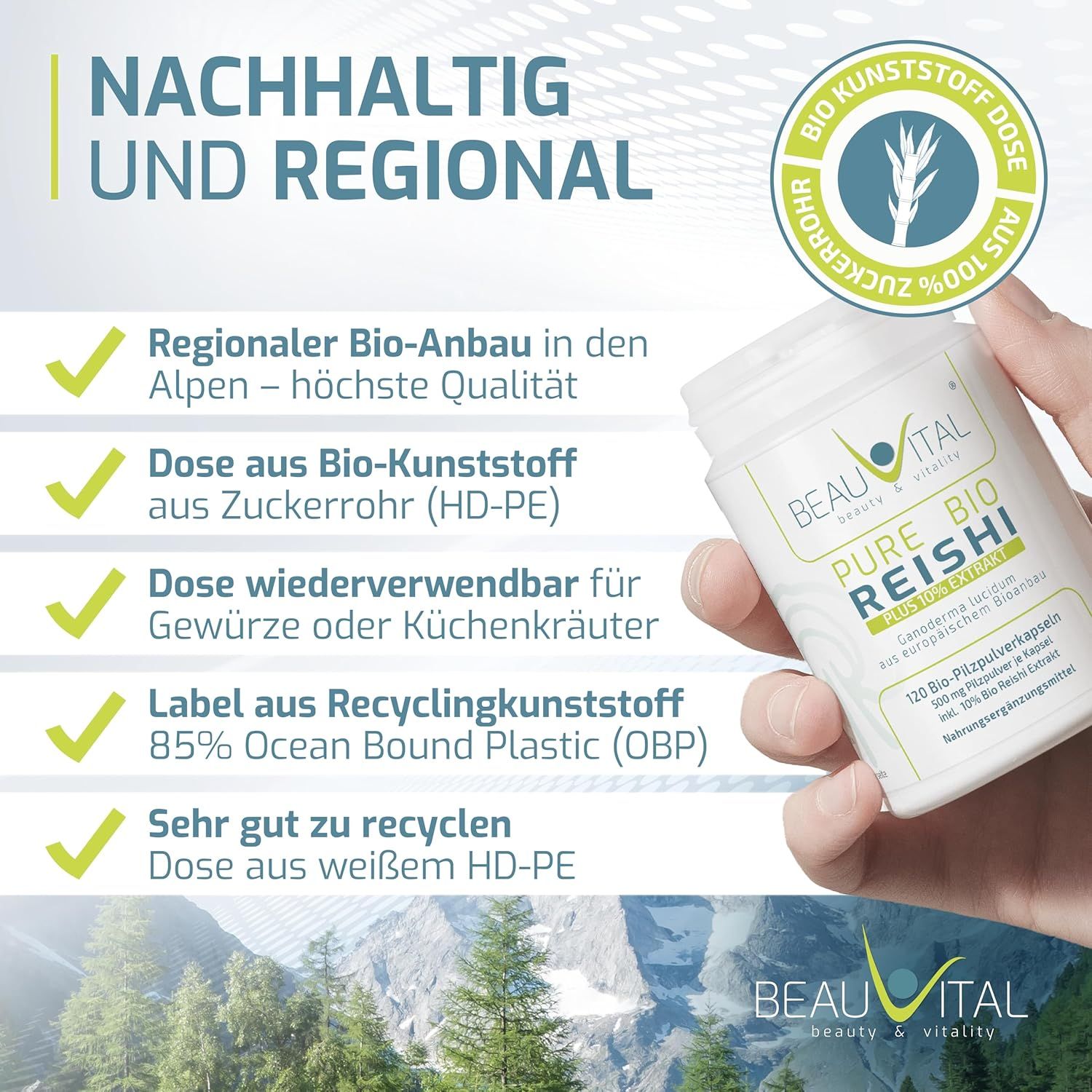 BEAUVITAL® Pure Bio Reishi Kapseln mit 10% Ganoderma lucidum Extrakt