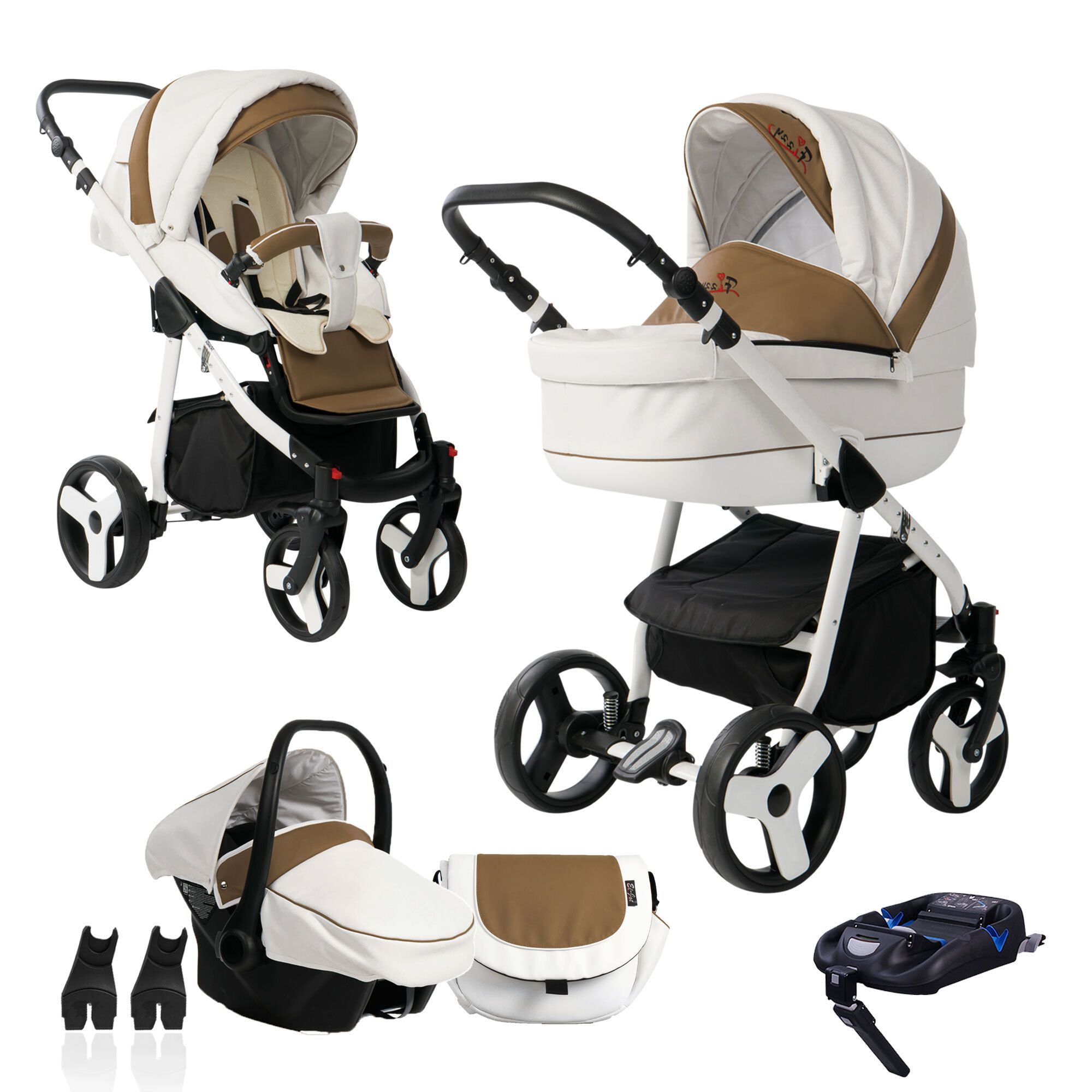 Bebebi Fizzy Isofix Basis & Autositz 4 in 1 Kinderwagen Luftreifen, Coffee