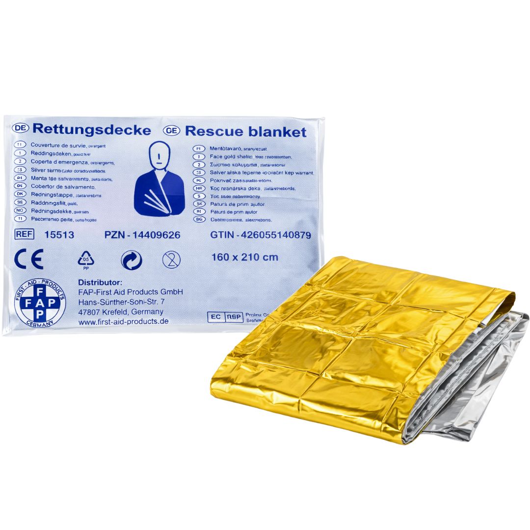 FAP First Aid Products - Erste-Hilfe Rettungsdecke 160 x 210 cm – Gold/Silber