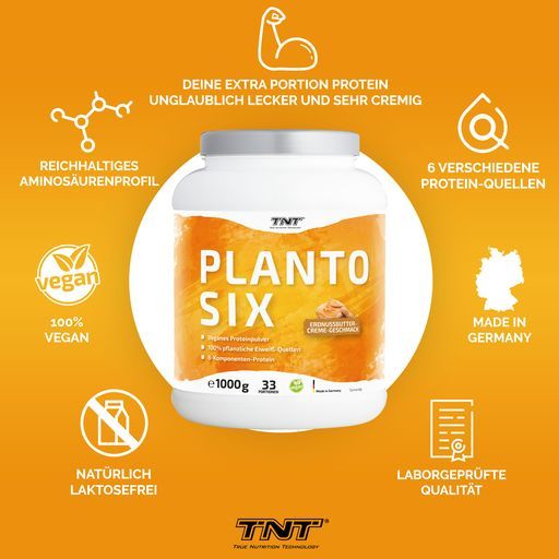 TNT Planto Six, veganes Mehrkomponenten Protein, super cremig im Erdnussbutter-Creme Geschmack