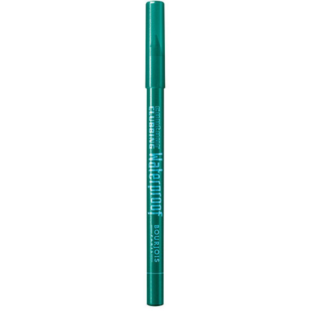 Grüner Bourjois Contour Clubbing Waterproof Eye Pencil mit Kappe. Aufschrift: Waterproof, Bourjois Paris.