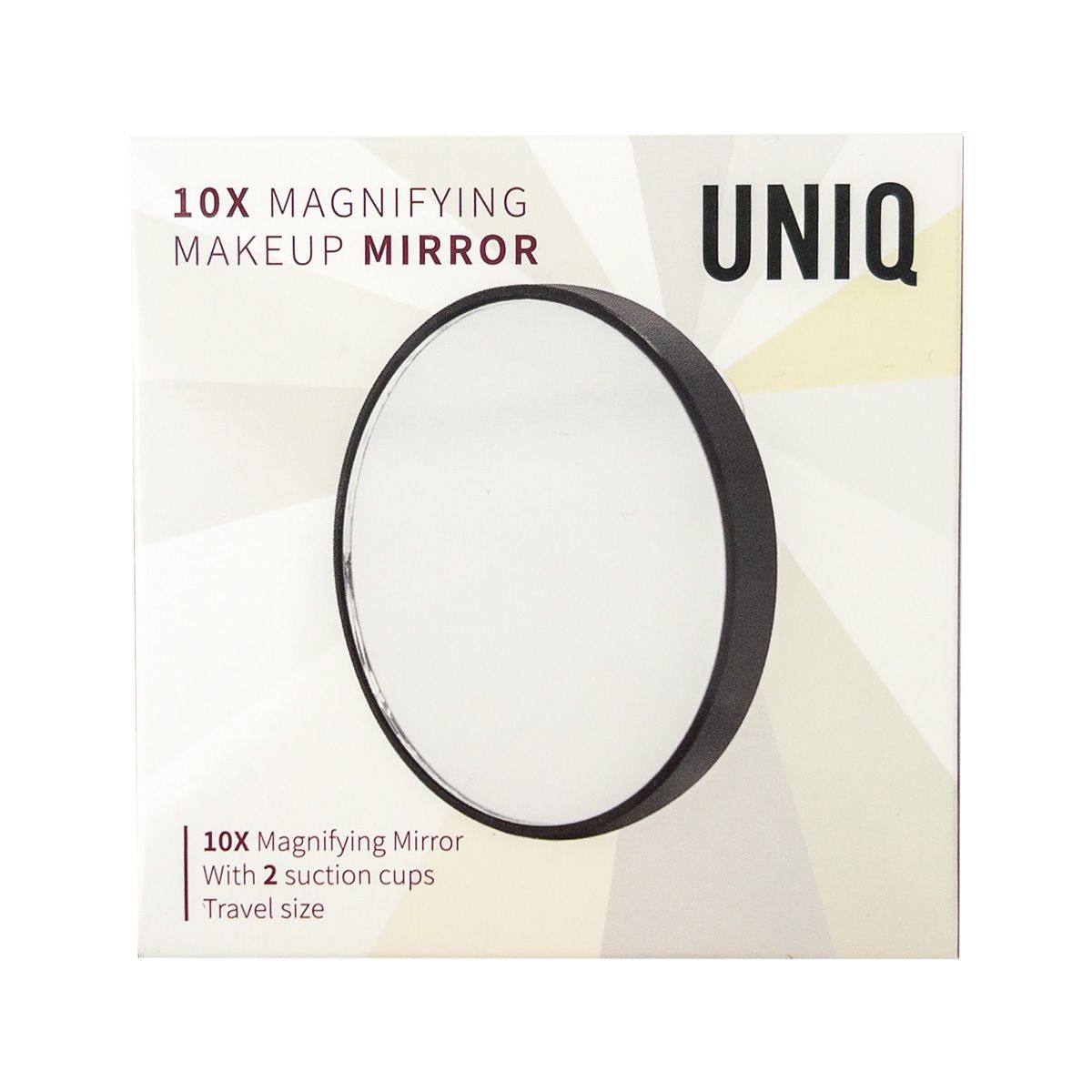 Verpackung für UNIQ 10x Schminkspiegel mit Saugnäpfen, Reiseformat.
