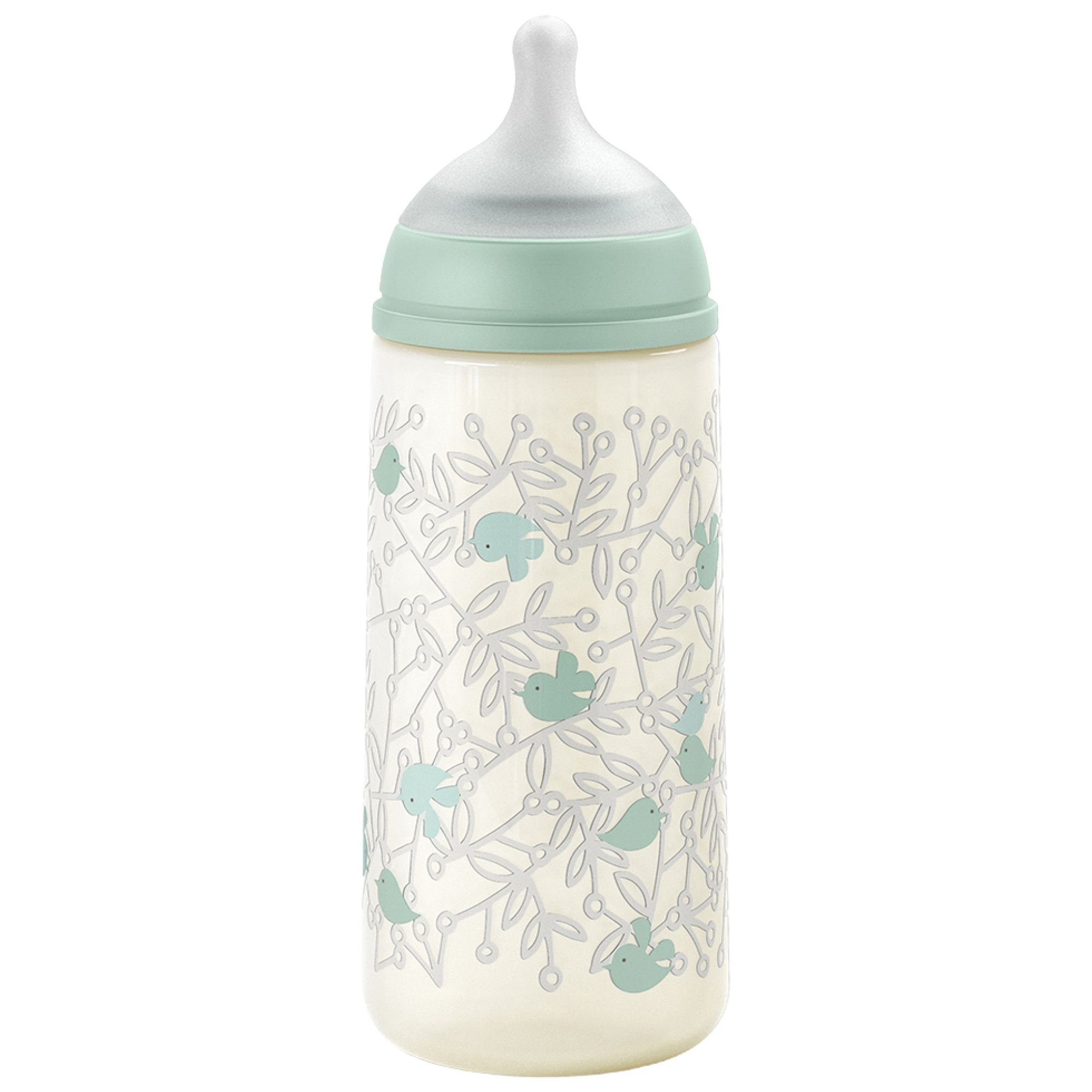 Suavinex Birdies Babyflasche Symmetrischer Sauger Schneller Nahrungsfluss 6 Monate und Mehr ( Grün) 7x7x20,3 cm