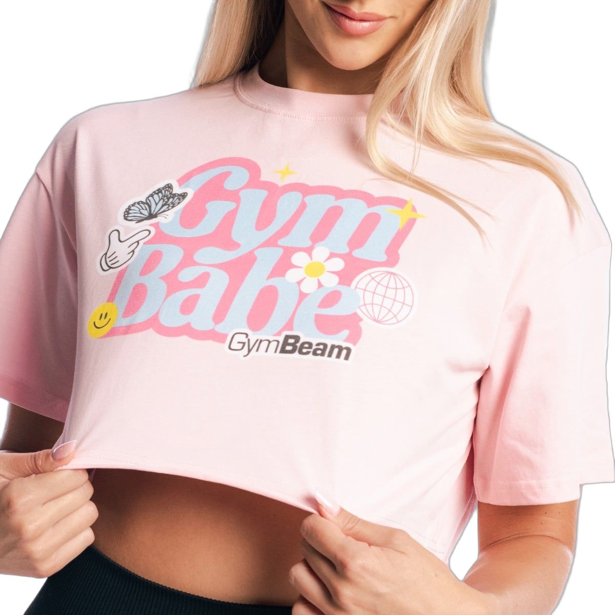 GymBeam Damen T-Shirt cropped Kurzarm mit rundem Ausschnitt Cherrybloom