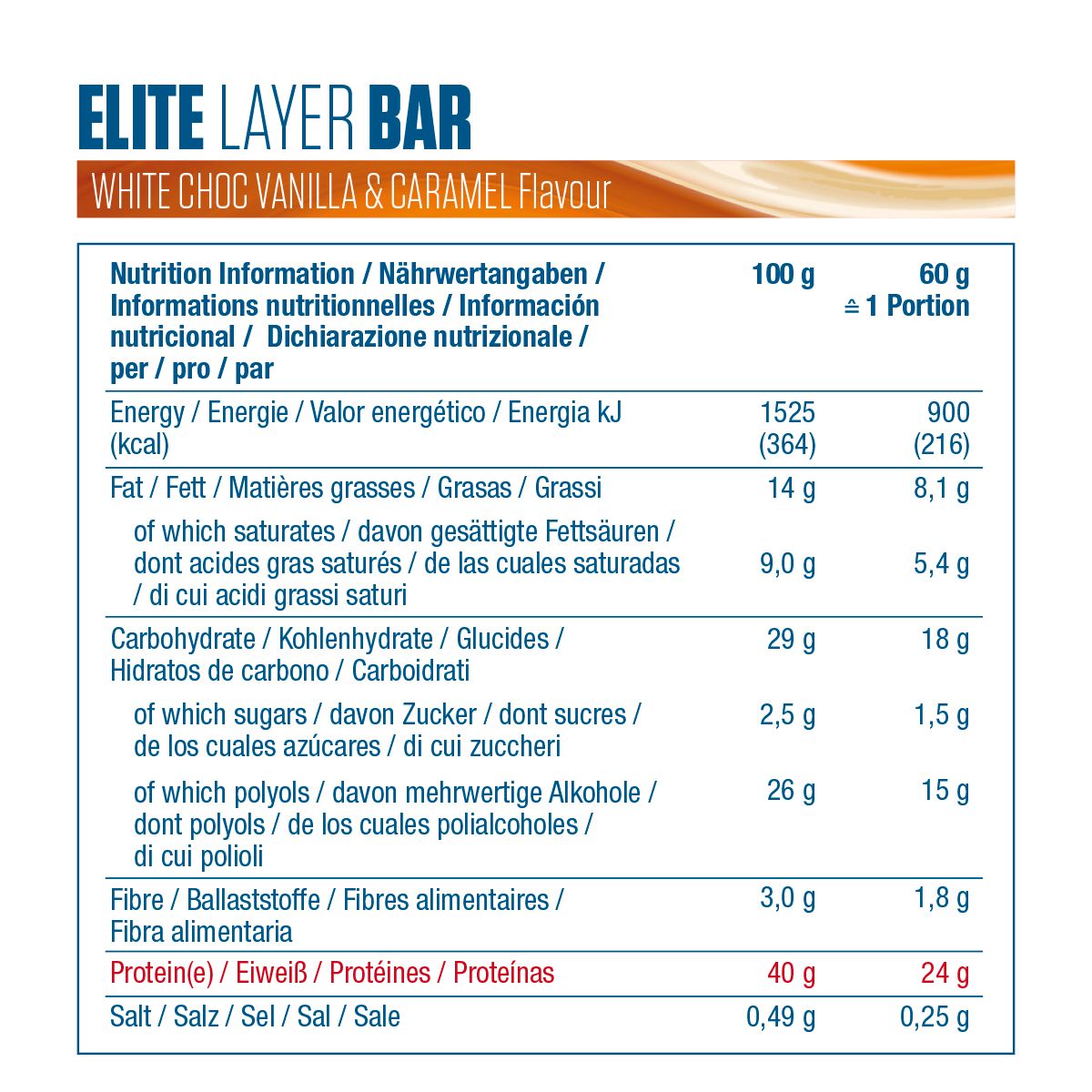 DYMATIZE Protein Riegel Elite Layer Bar White Choc Vanilla & Caramel