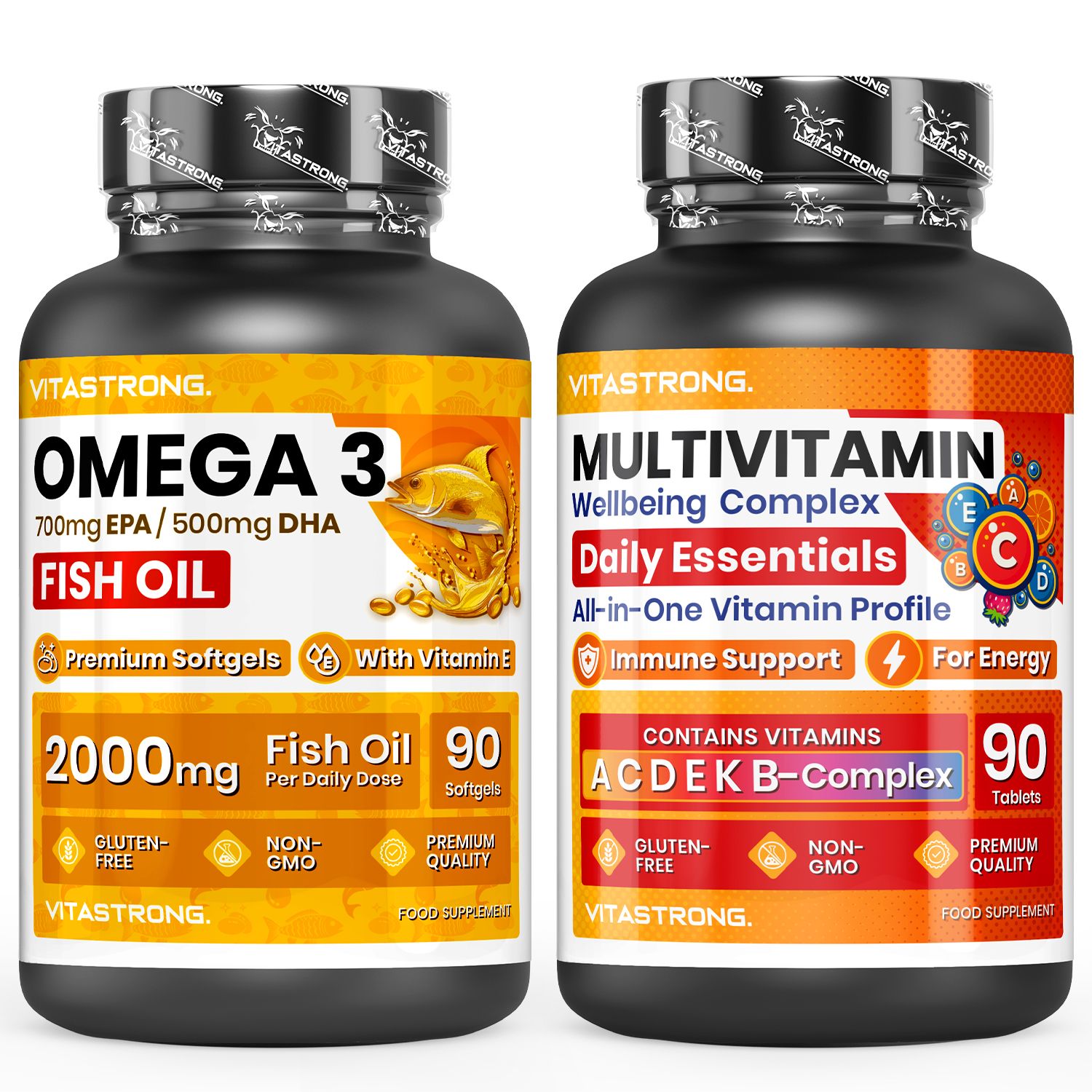 Vitastrong Omega-3 & Multivitamin – Energie, Immunsystem sowie EPA + DHA 180 St Tabletten