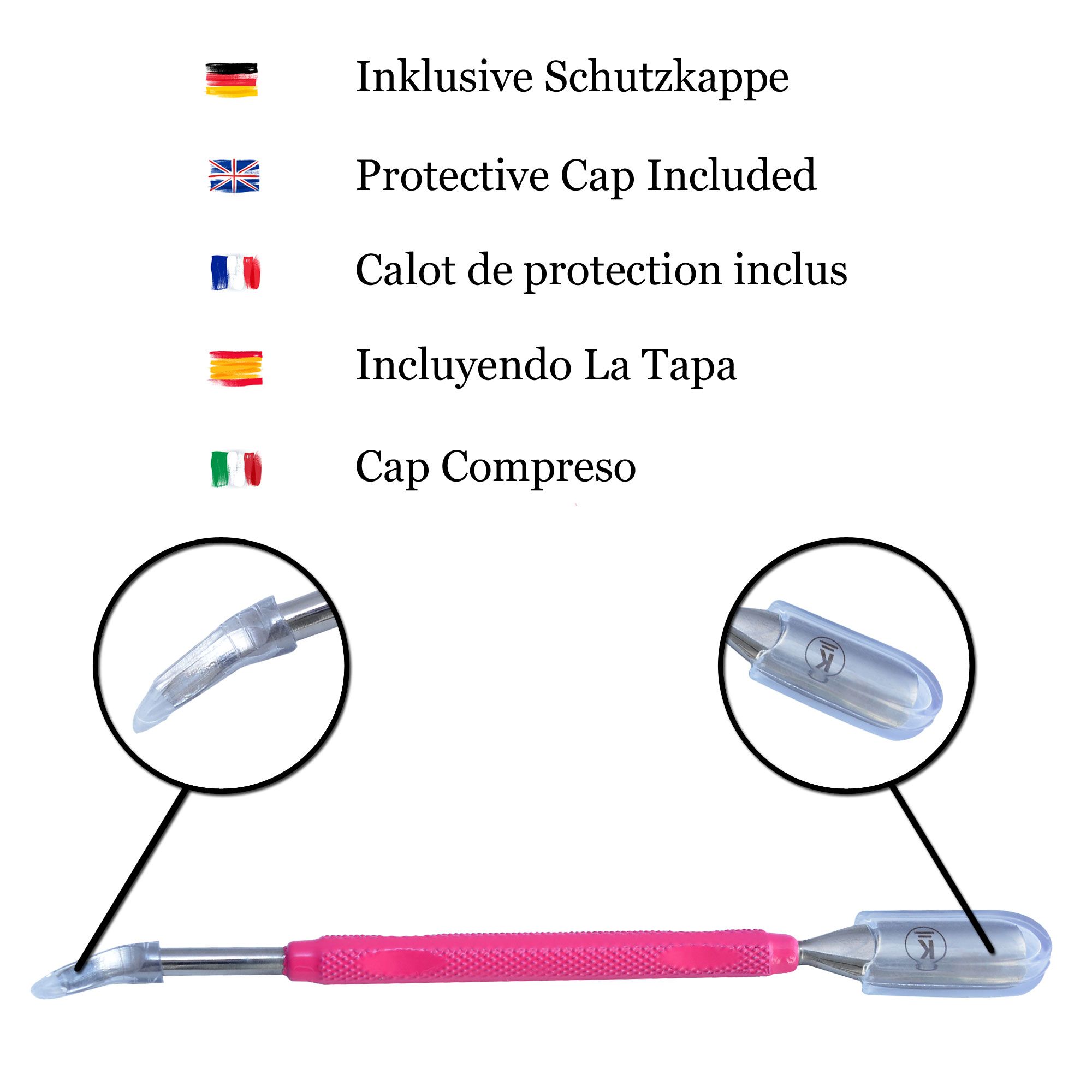 K-Pro Nagelhautschieber und Nagelreiniger mit Löffel aus Edelstahl - Pro Pusher (Pink)