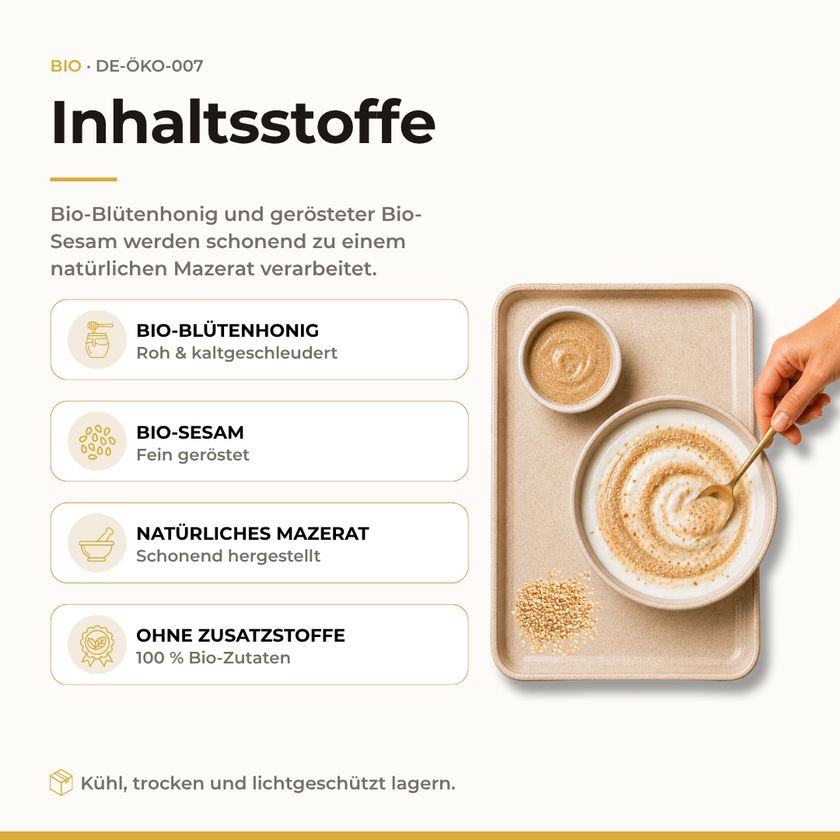 SUNNAFRUCHT® Premium BIO Blütenhonig mit geröstetem Bio-Sesam