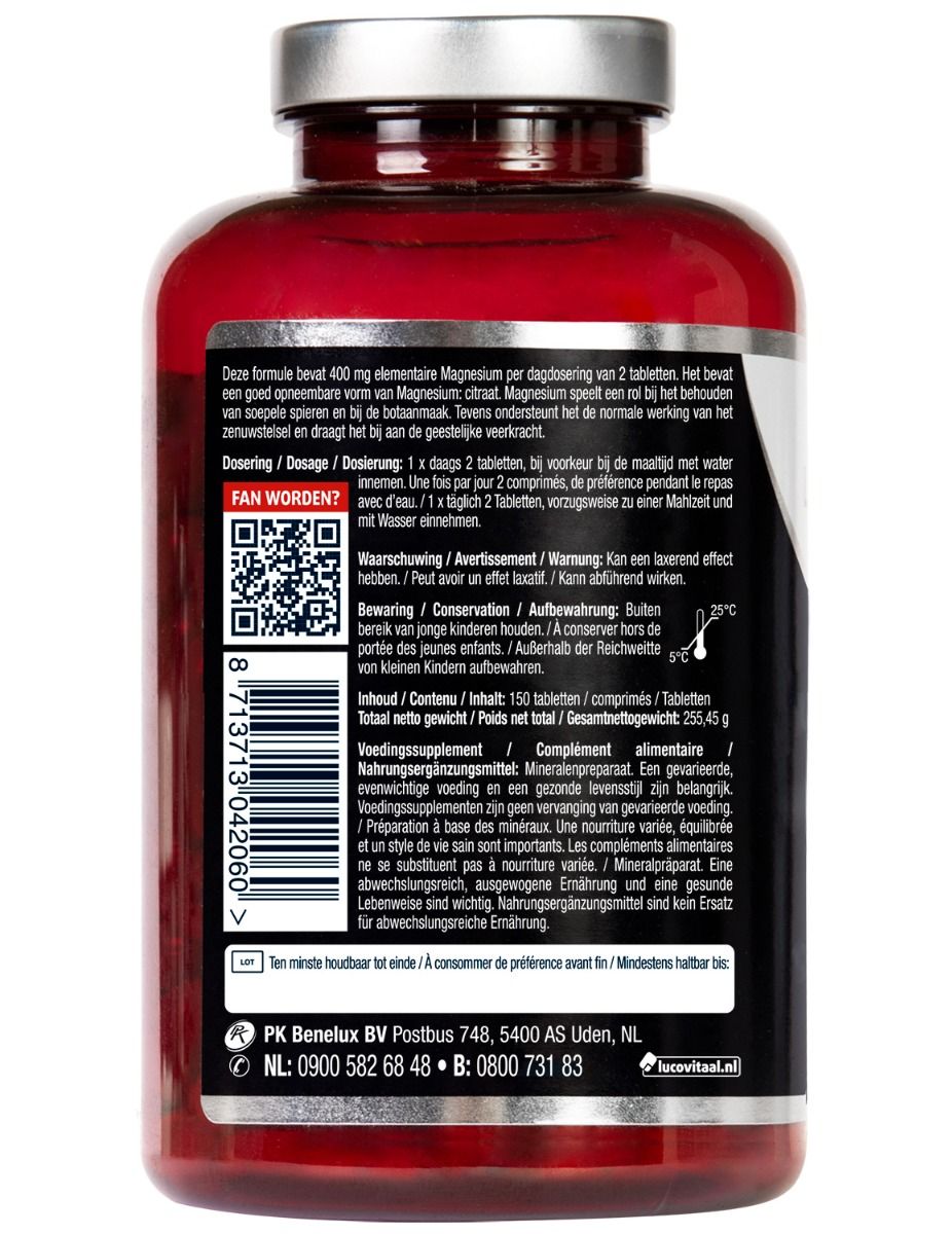 Rückseite der roten Flasche. Text über die Zusammensetzung und Anwendung. QR-Code und Haltbarkeitsdatum.