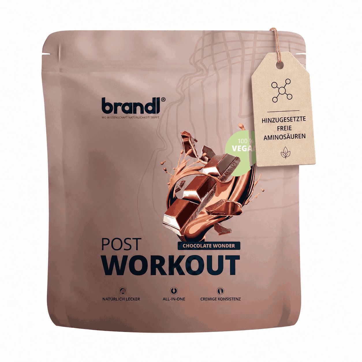 Veganes Post Workout Protein Pulver in Schoko-Geschmack. Mit zugesetzten freien Aminosäuren.
