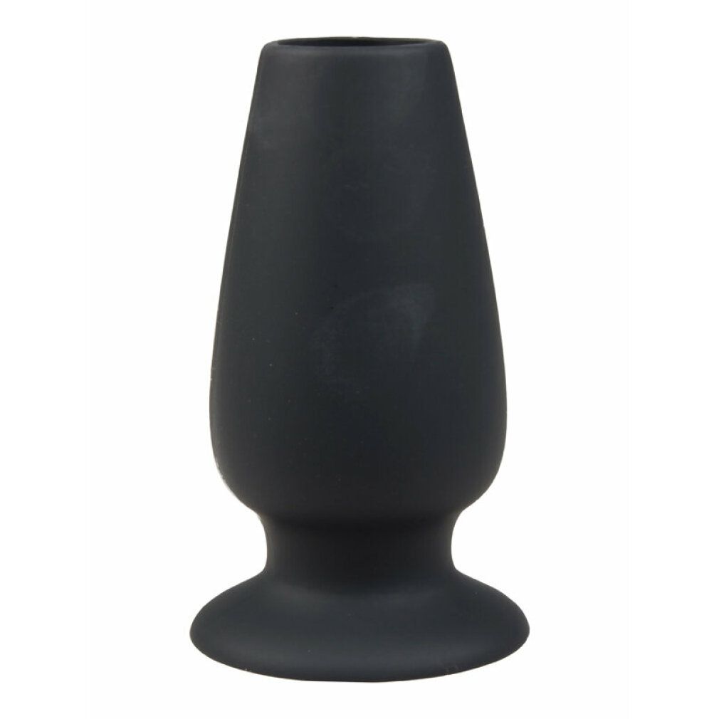 Schwarzer Plug mit konischer Form und breiter Basis. Offene Spitze. Aus 100% Silikon.
