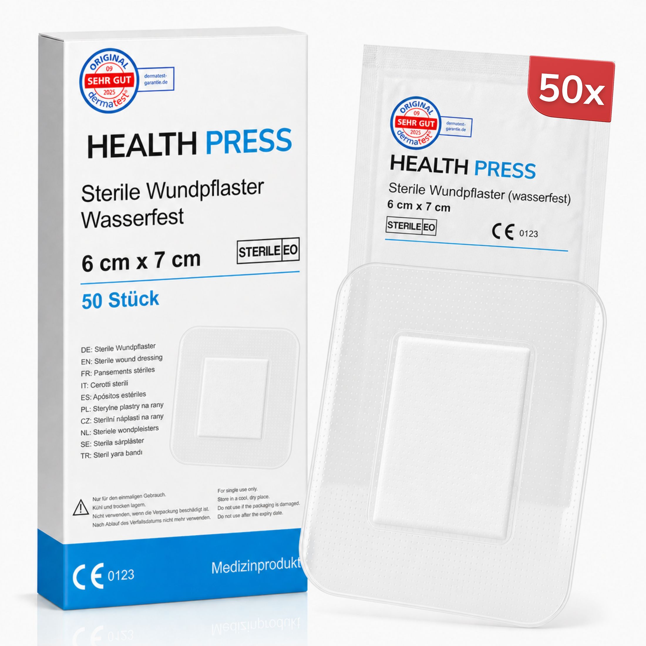 Health Press Wundpflaster steril wasserfest – 6x7 cm großes Duschpflaster für Wunden 50 St Pflaster