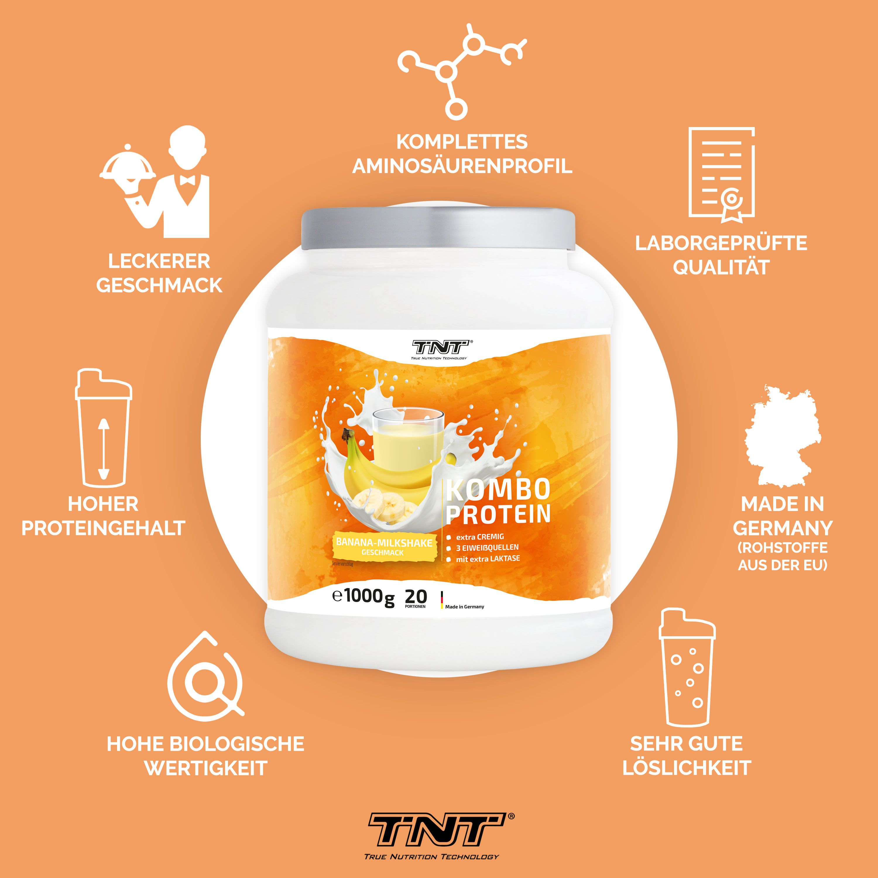 TNT Kombo Protein - 3 Eiweißquellen (Whey, Casein und Hühnerei) 1 kg Pulver