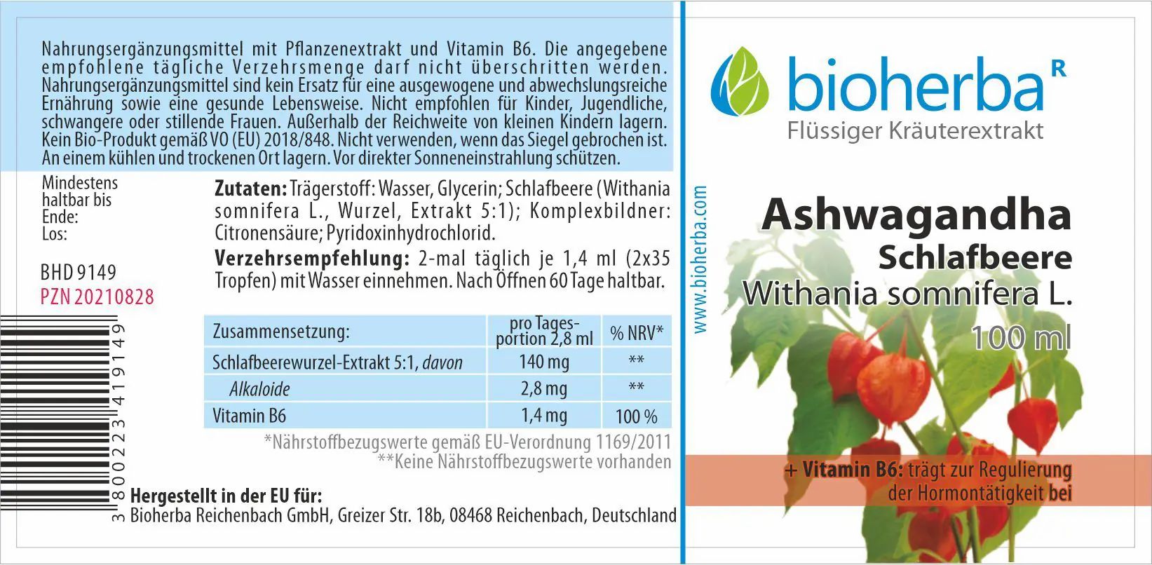 Bioherba Ashwagandha Schlafbeere Tropfen Tinktur