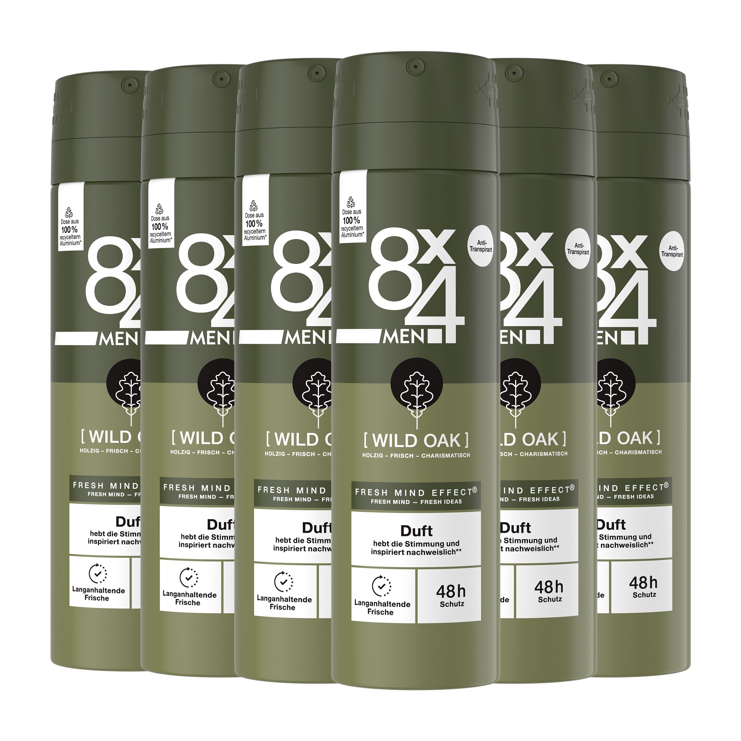 8x4 Deo Spray Wild Oak maskulin-holzig Fresh Mind Effect® 900 ml Deospray