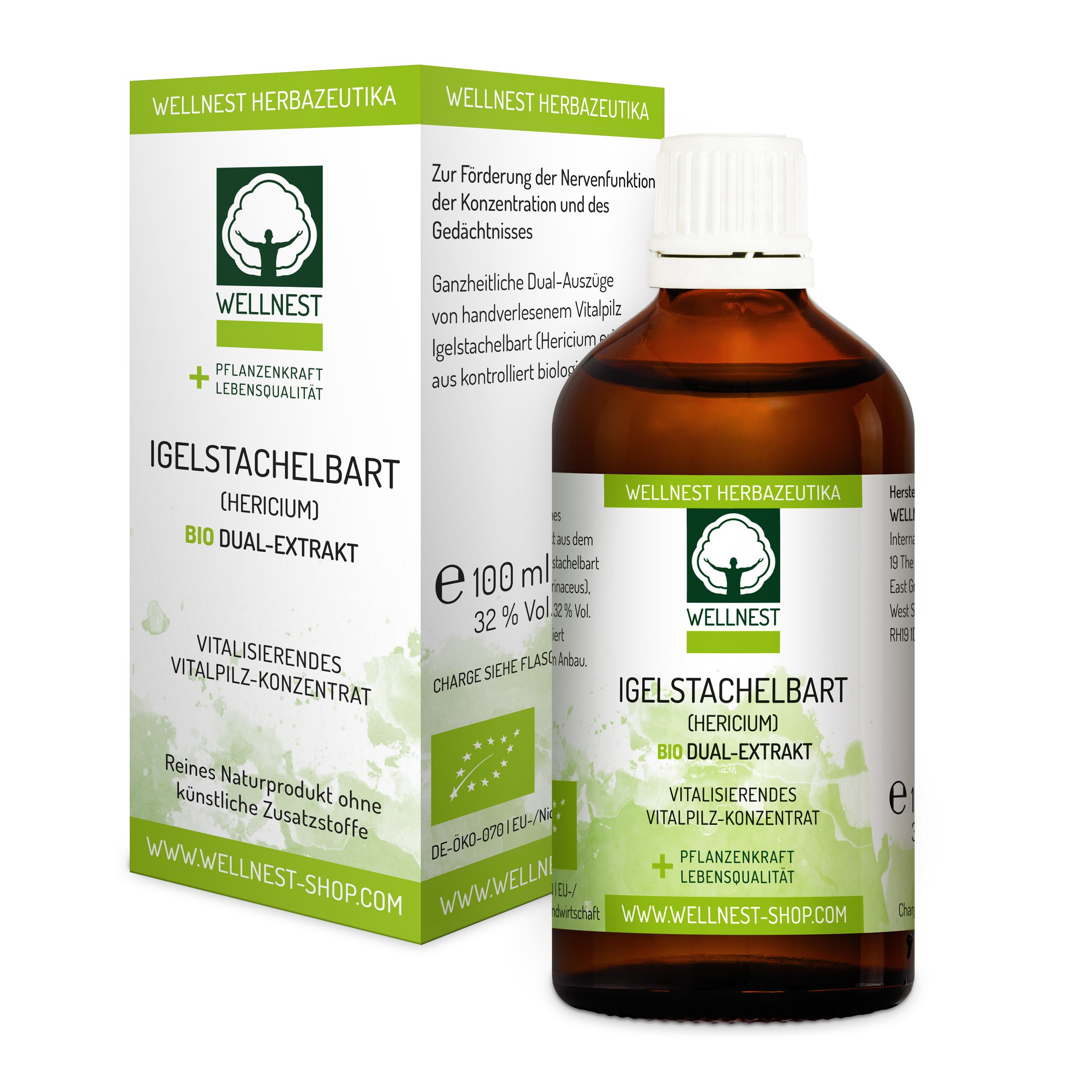 Wellnest Bio Hericium Dual-Extrakt (Igelstachelbart) Vitalpilz Tinktur - Pflanzenkraft Urtinktur