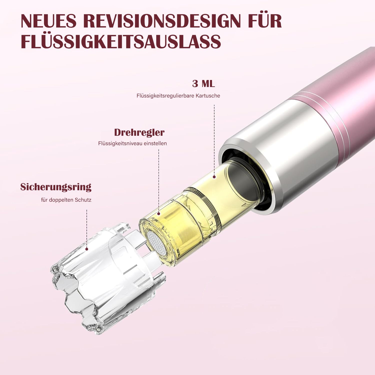 COOL-i Microneedling Pen mit Serum Auftrag ,kabellos, 5 Stufen & Patronen für Hautpflege A3