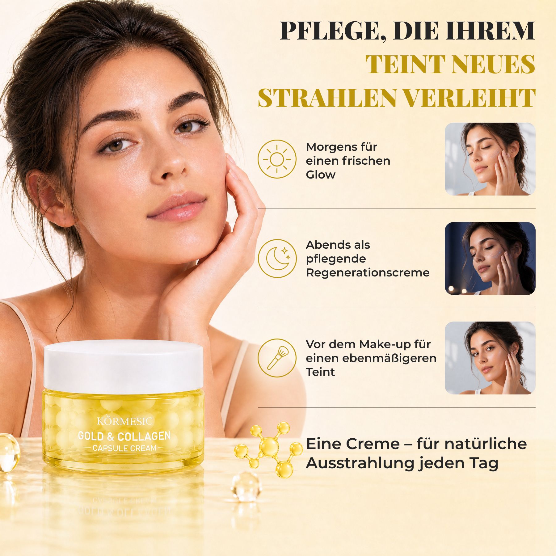KORMESIC Gesichtscreme Kollagen Gold Kapselcreme Glow Strahlende Haut