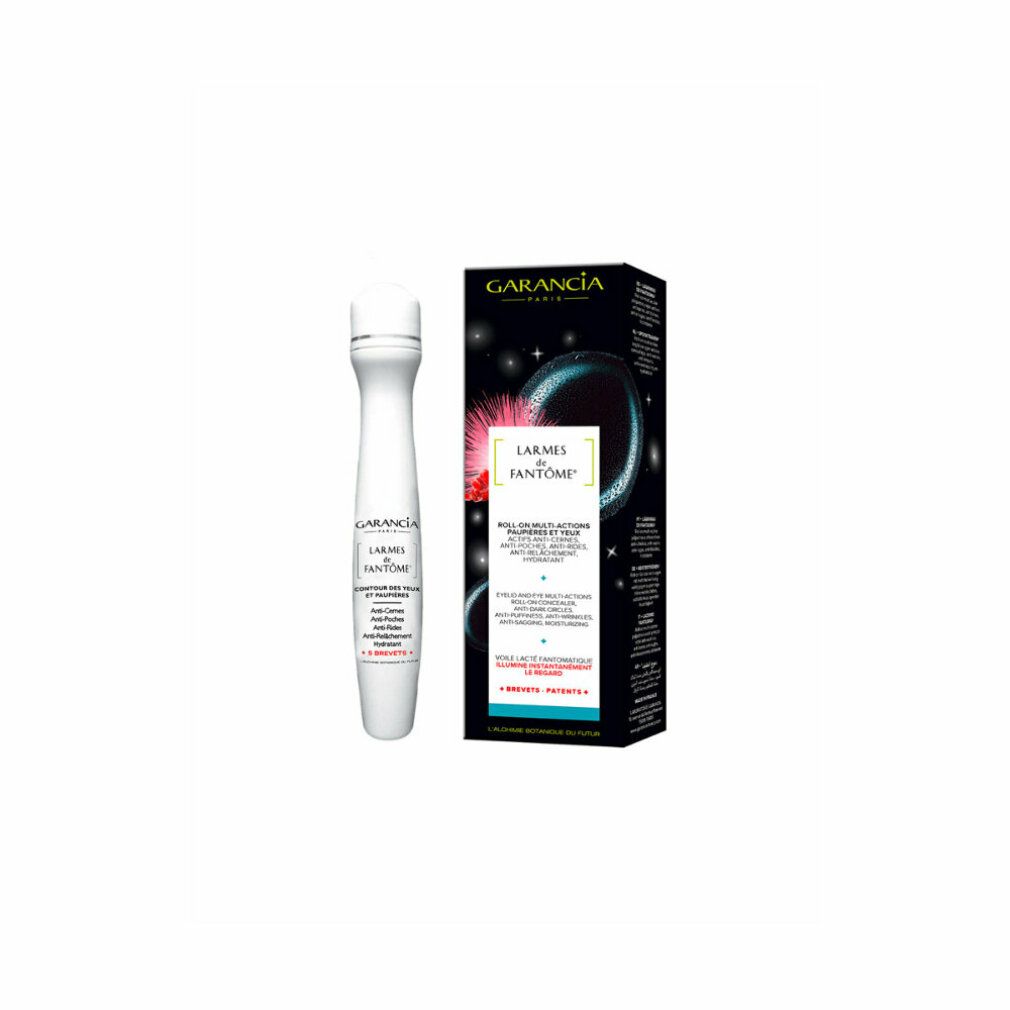Weißer Roll-On und schwarze Verpackung. Aufschrift: Larmes de Fantôme, Garancia. Produktinformationen auf der Verpackung.
