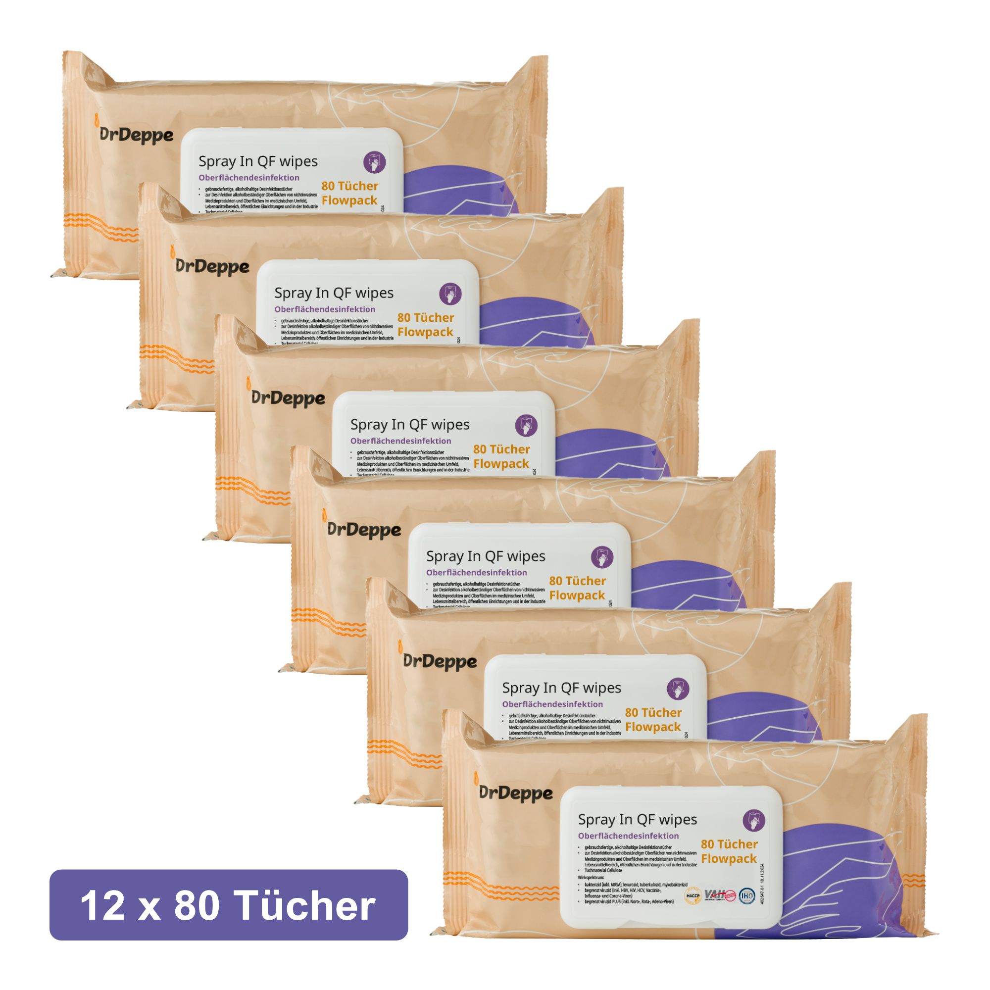 DrDeppe - Spray In QF wipes alkoholhaltige Flächendesinfektionstücher Flowpack 960 St Tücher