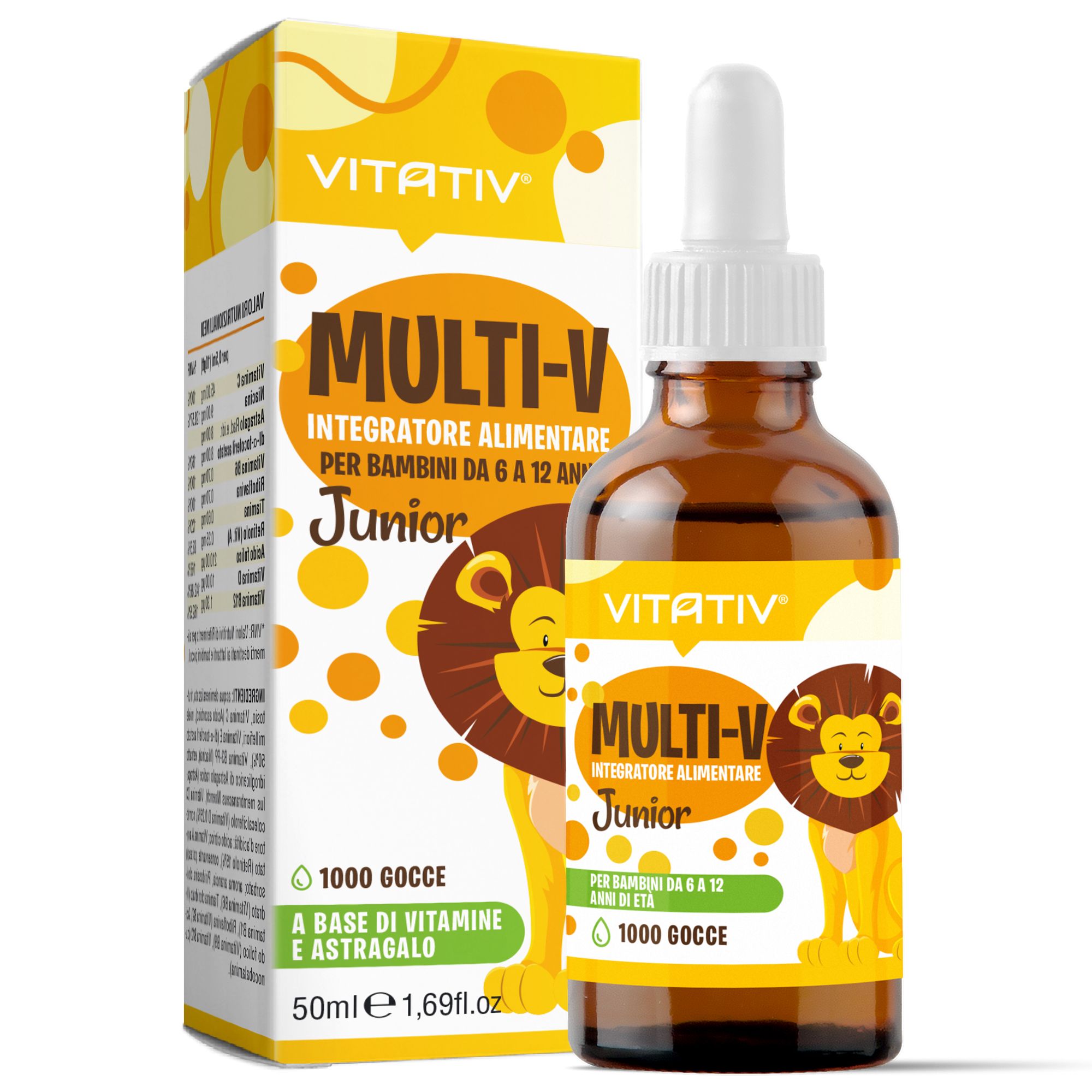 VITATIV® MULTI-V Junior Multivitaminico Bambini in Gocce con Astragalo - 50 ml (1000 Gocce)