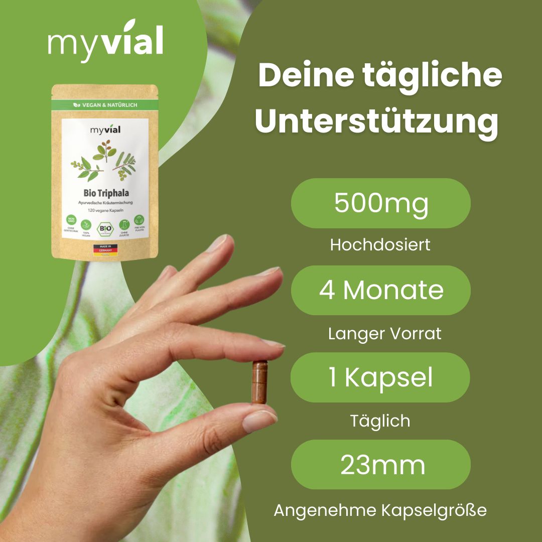 myvial® Bio Triphala Kapseln - 120 St mit Amalaki, Bibhitaki & Haritaki - vegan