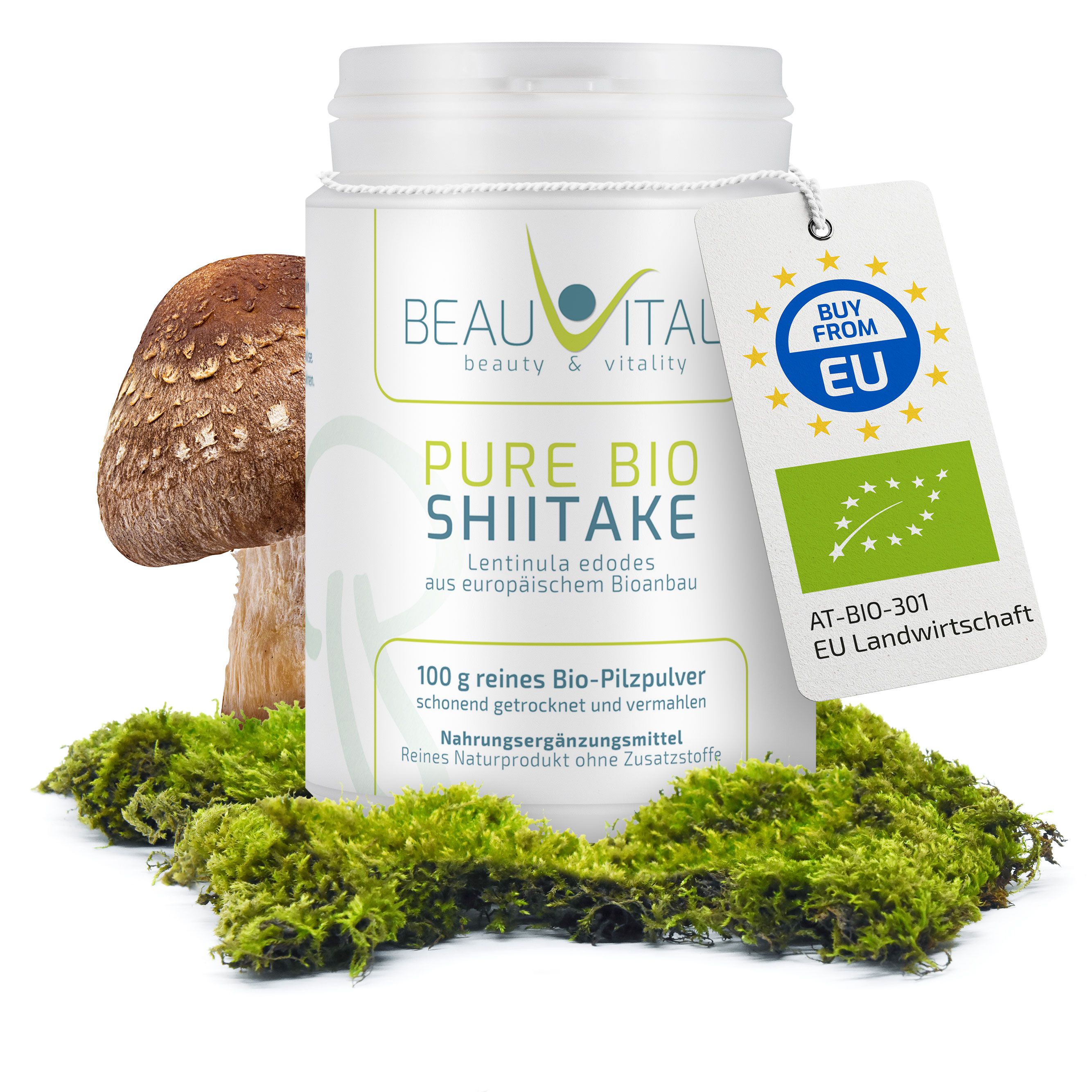 BEAUVITAL® Pure Bio Shiitake Pulver, Lentinula edodes aus EU-Anbau