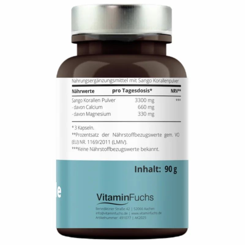 Rückseite der Flasche mit Nährwertangaben. Inhalt: 90 g. Marke: Vitamin Fuchs.