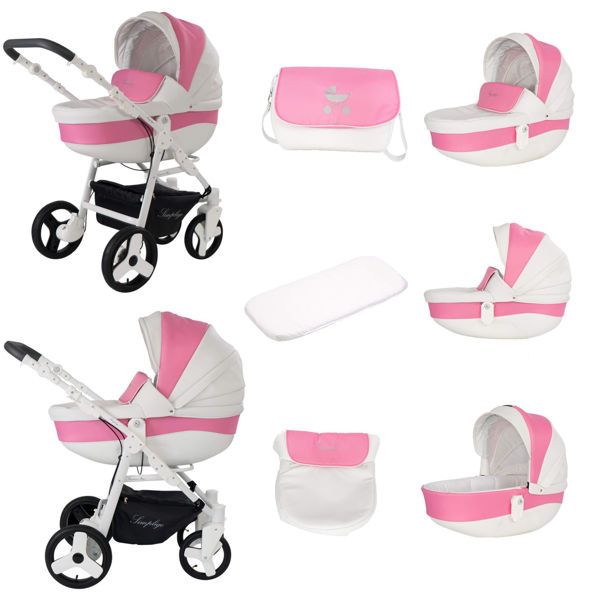 Friedrich Hugo Simpligo 4 in 1 Kinderwagen mit original Maxi Cosi, Pink (Kunstleder)