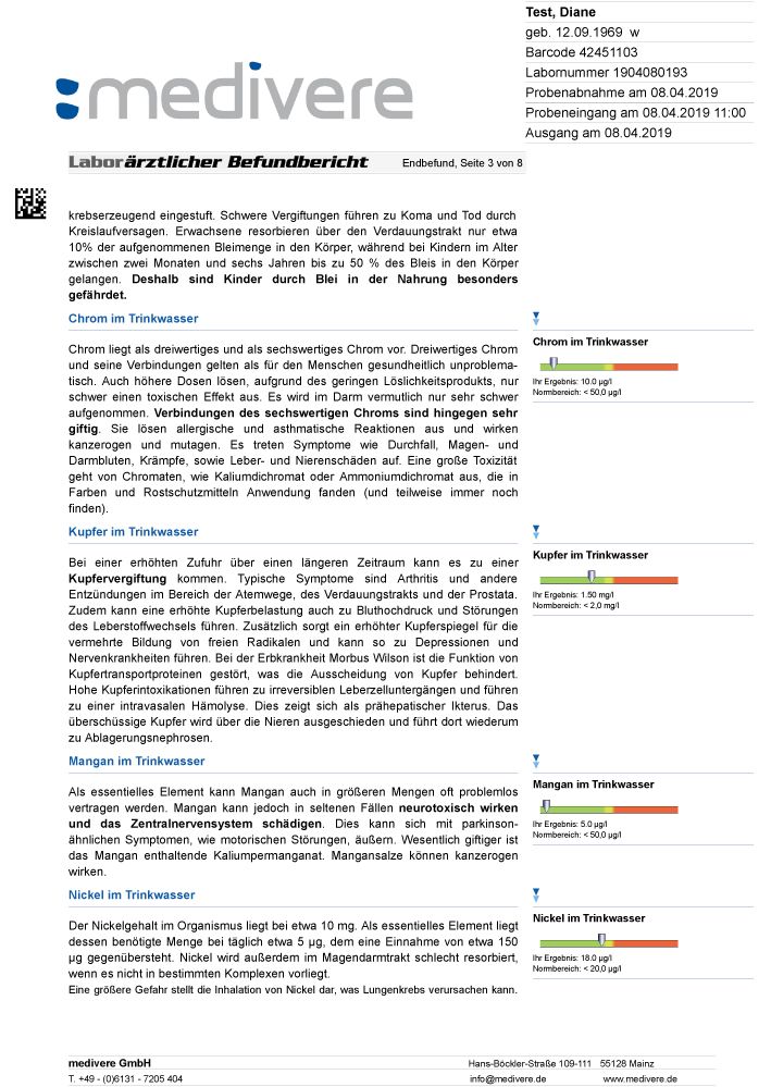 medivere diagnostics Trinkwasseranalyse für Säuglinge und Babys - Premium